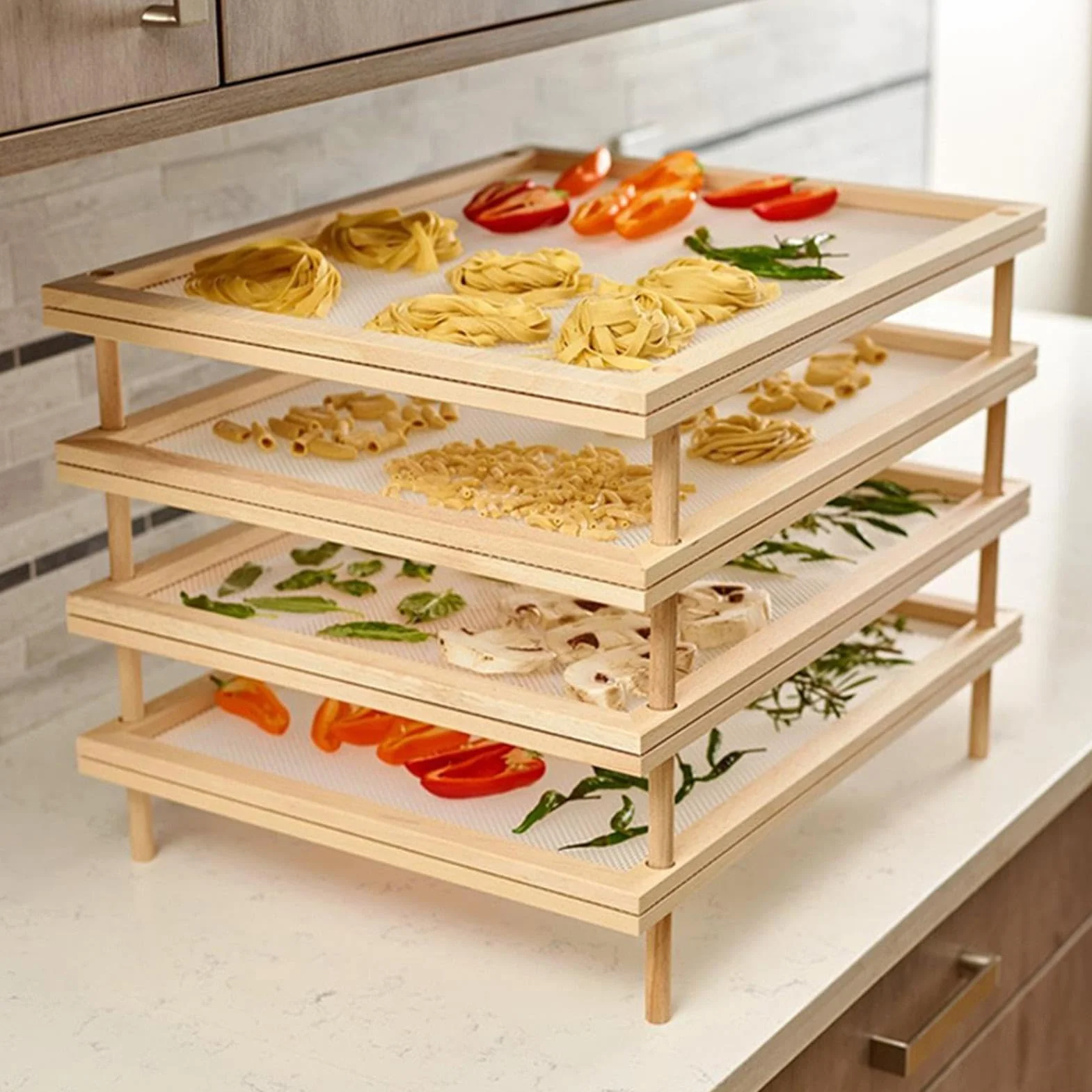 Puerta De Secado De Secado De Madera De Temporada - Estante Desmontable De | Almacenamiento De Frutas Abierta Con Red Para Deshidratación | Diseño De Circulación De Aire Para Una Eficaz