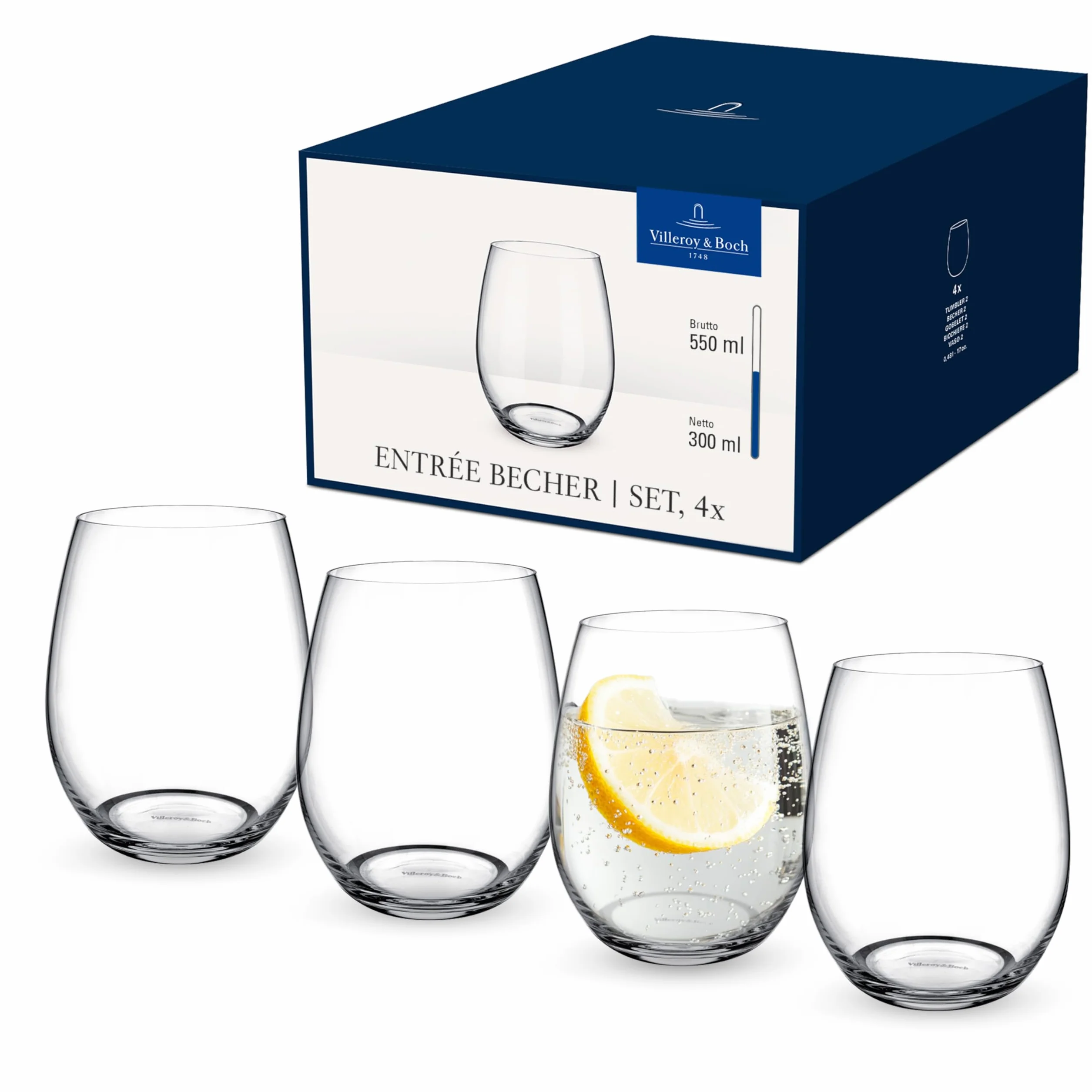 Villeroy & Boch - Entrée Vaso Set 4 Piezas Claro, Apto para Lavavajillas, Vasos de Água, Vasos Cristal, Copas de Vidrio, Vidrio de Cristal
