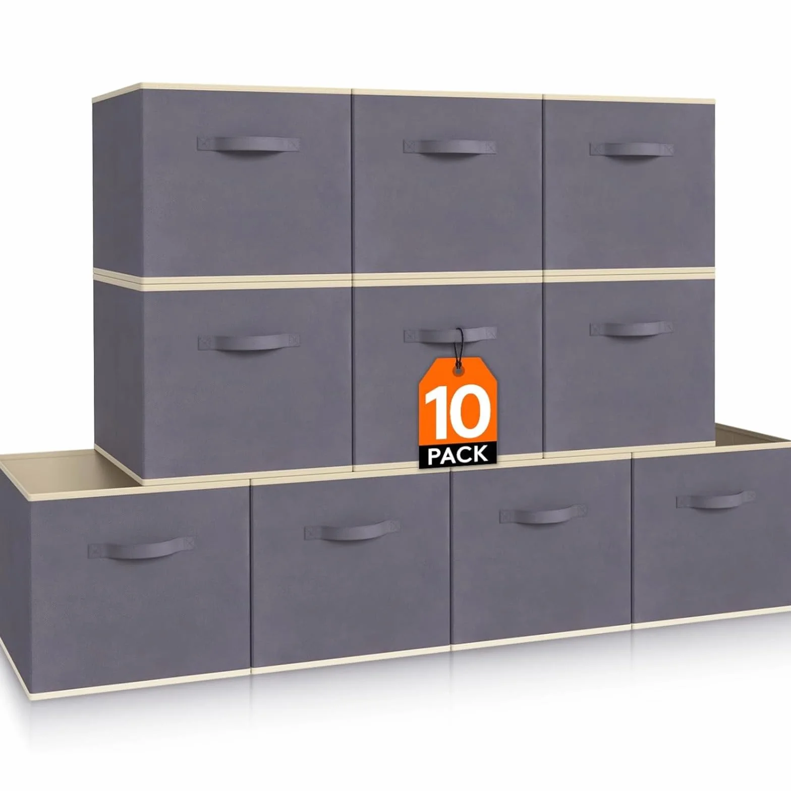 Lifewit Juego de 10 Cubos de almacenamiento plegables, Cestas de Almacenamiento de Tela, Cajas de Almacenamiento con asas, Organizadores para ropa, Juguetes, 26,5 x 26,5 x 28 cm, 18 L, Gris