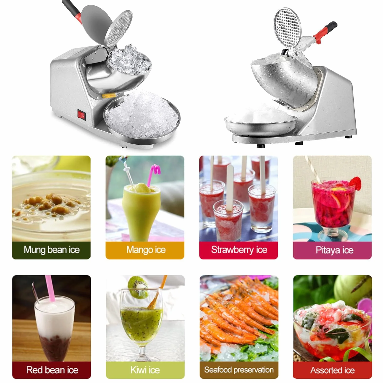 Máquina eléctrica trituradora de Hielo, máquina de Hielo raspado de Acero Inoxidable, 65 kg/h para cócteles, Bares, granizados, Uso doméstico o Comercial, diseño eficiente y Duradero.