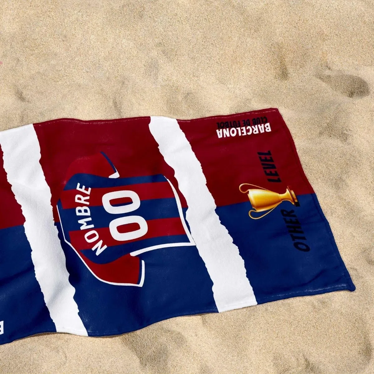 DEREGALOOS Toalla Personalizada con Nombre y Equipo de fútbol. Regalos Personalizados fútbol Barcelona. Regalo Original para Aficionados del Fútbol. Regalo Mundial futbolistas.