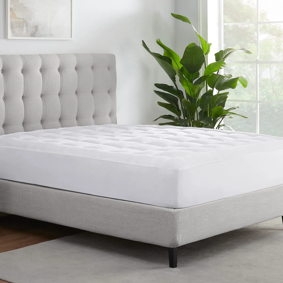 SERTA ComfortSure - Funda de colchón Acolchada elástica Transpirable con Bolsillo Profundo de 18 Pulgadas para Todas Las Estaciones, Color Blanco, tamaño matrimonial