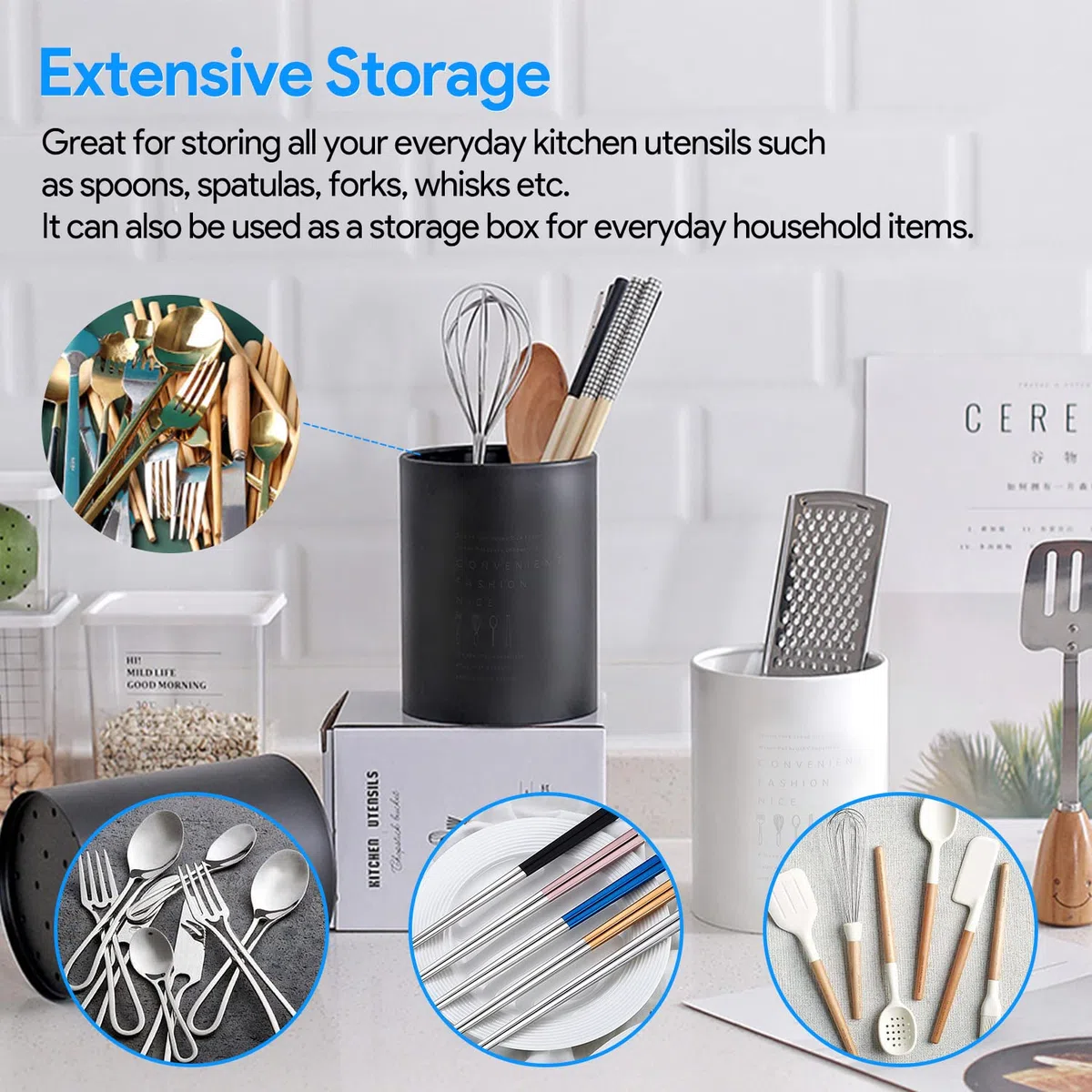 Jenngaoo Organizador de Cubiertos de Acero Inoxidable para Cocina con Escurridor, Estante Nórdico para Utensilios de Cuchara Tenedor y Almacenamiento Encimera