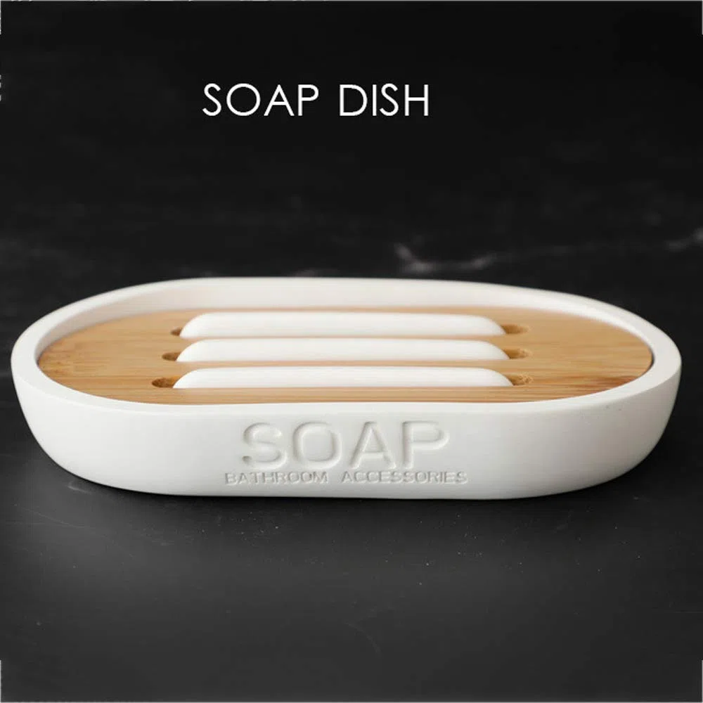Nórdico Estilo Juego de Accesorios de Baño de Resina Conjunto de Baño con Porta Cepillo de Dientes, 2 Tazas, Dispensador de Jabón Líquido, Jabonera, Blanca,with Handle Tray