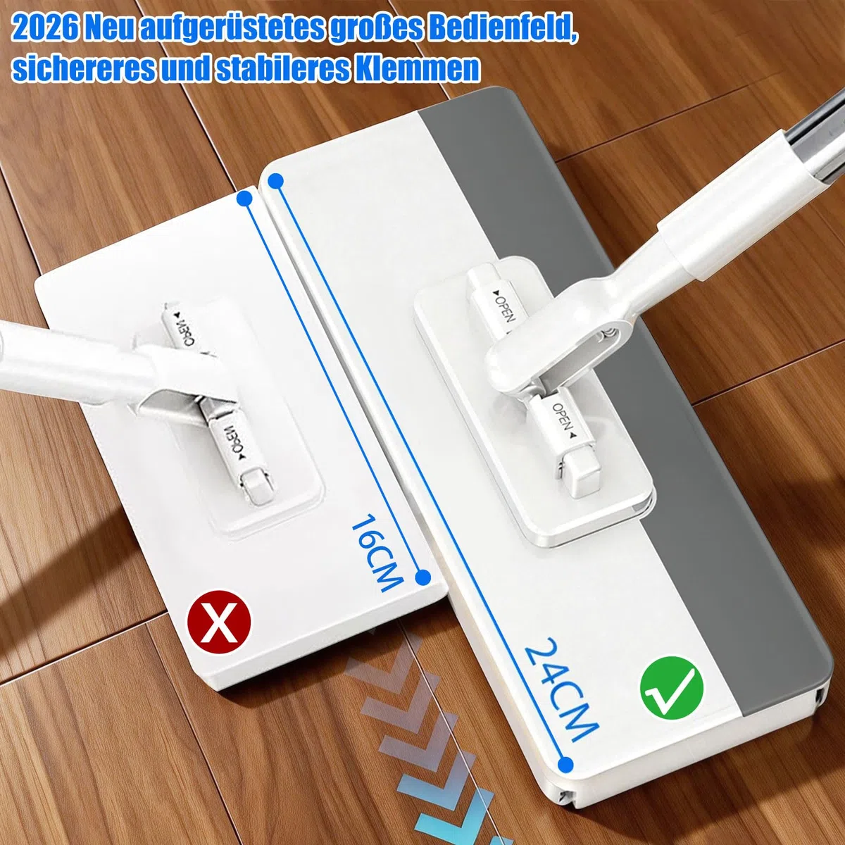 Mopa de microfibra con sistema de sujeción a presión, paño de sujeción automático con 12 paños de microfibra reutilizables, fregona desmontable para una limpieza práctica, clip para paños sin lavar a