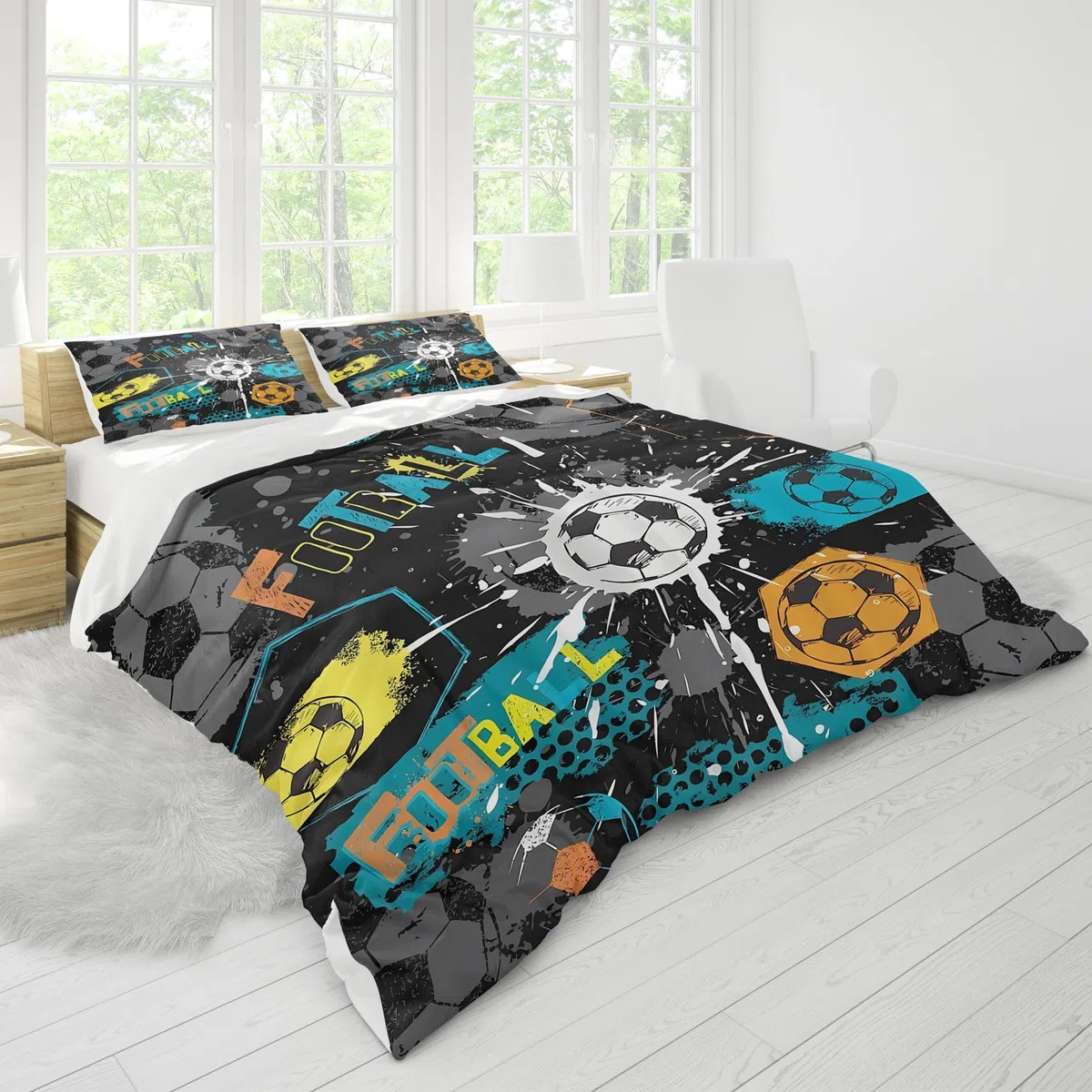 Funda nordica Futbol 135x200,Suave y cómoda Microfibra Juego de Cama de fútbol,con Cremallera Funda nordica Futbol +2 Fundas de Almohada de 50 x 75 cm (Footbal-A, 135x200cm)