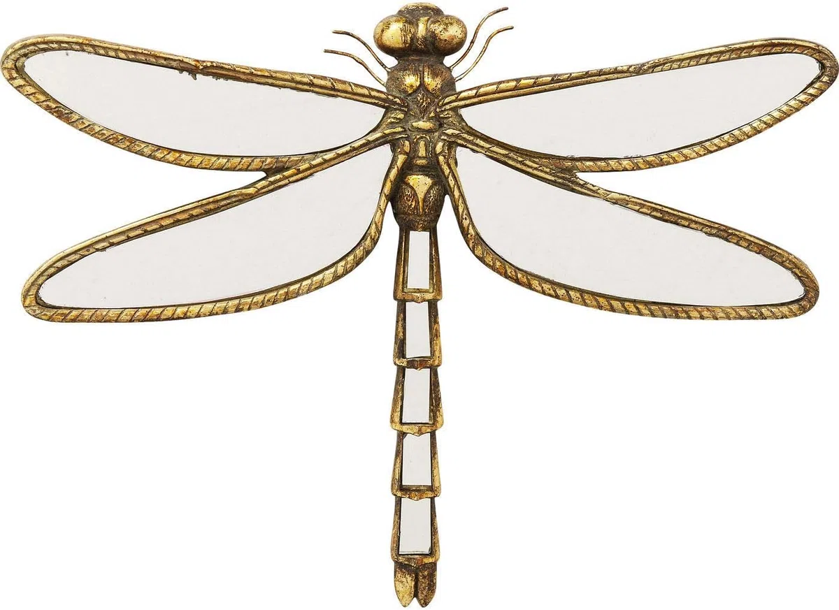 Espejos de pared dorados con libélula - Oro, hechos a mano, decoración de pared de resina y cristal con insectos, perfecto para casas de temática victoriana y europea (libélula)