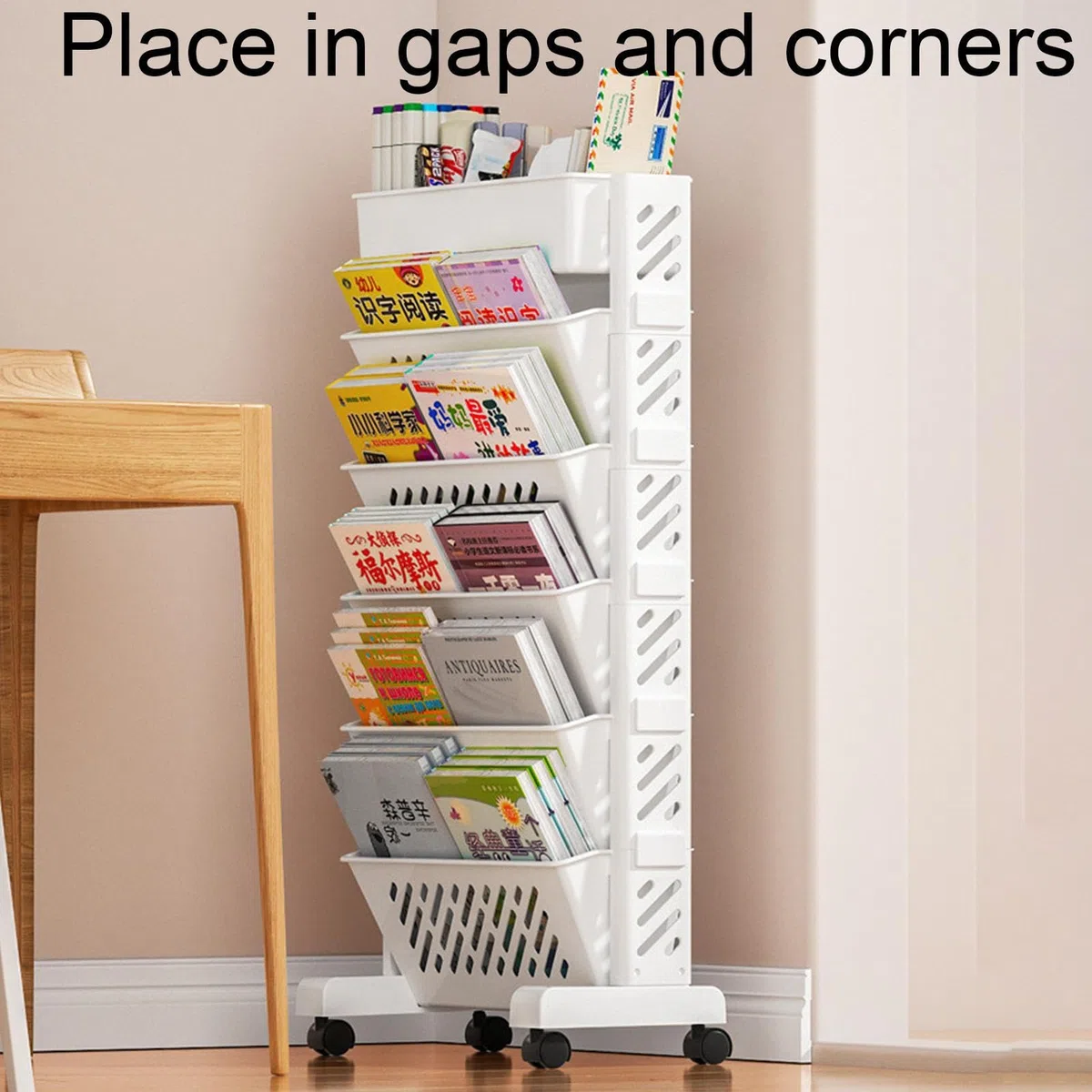Genérico Carros con Ruedas De Almacenamiento 5+1 ‌Soporte para Libros De Mesa, Organizador Colgante para Escritorio con Múltiples Compartimentos, Ideal para Espacios De Trabajo Y Zonas De Estudio