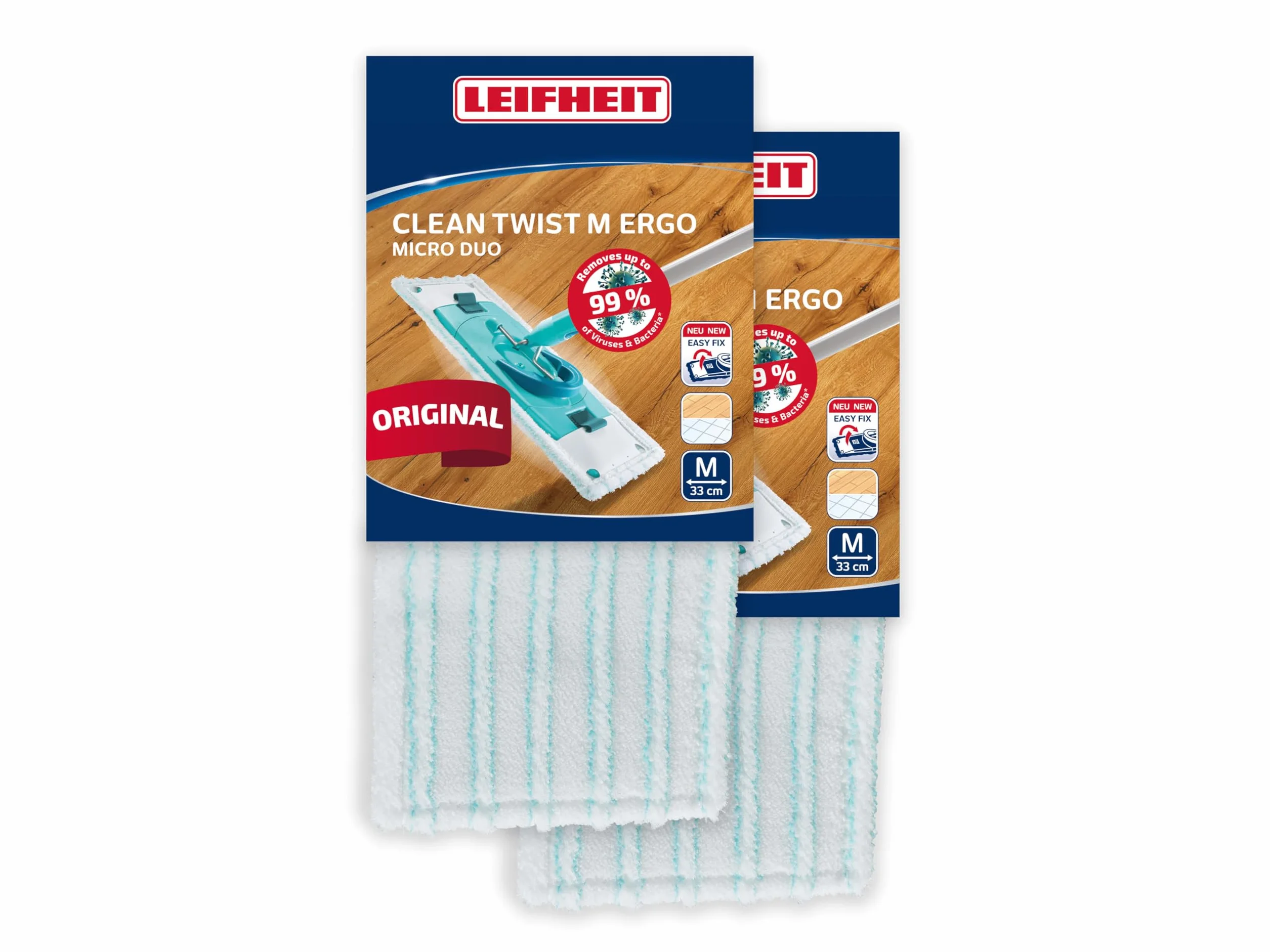 Set Leifheit de 2 Fundas de recambio Clean Twist M Ergo micro dúo, funda de microfibra lavable para mopa superabsorbente, funda de mopa fregona para suelos lisos