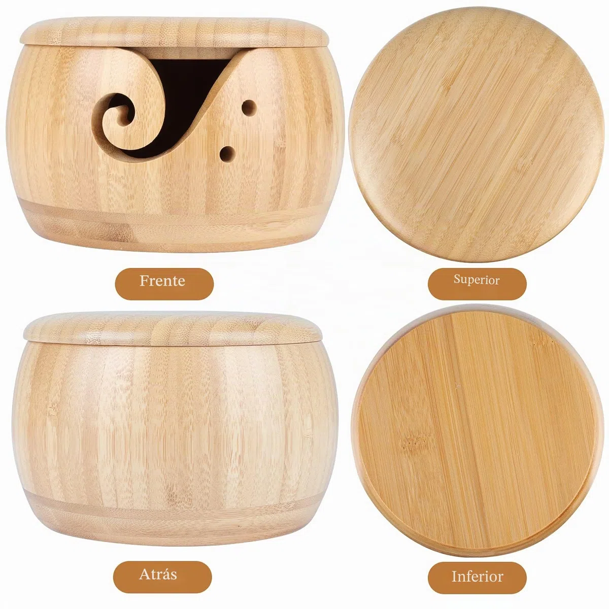 Coopay Tazón de hilo de bambú, cuenco para tejer, cuenco de lana de madera con tapa, soporte de hilo para tejer ganchillo, cuenco de lana para madejas de algodón circulares más pequeñas