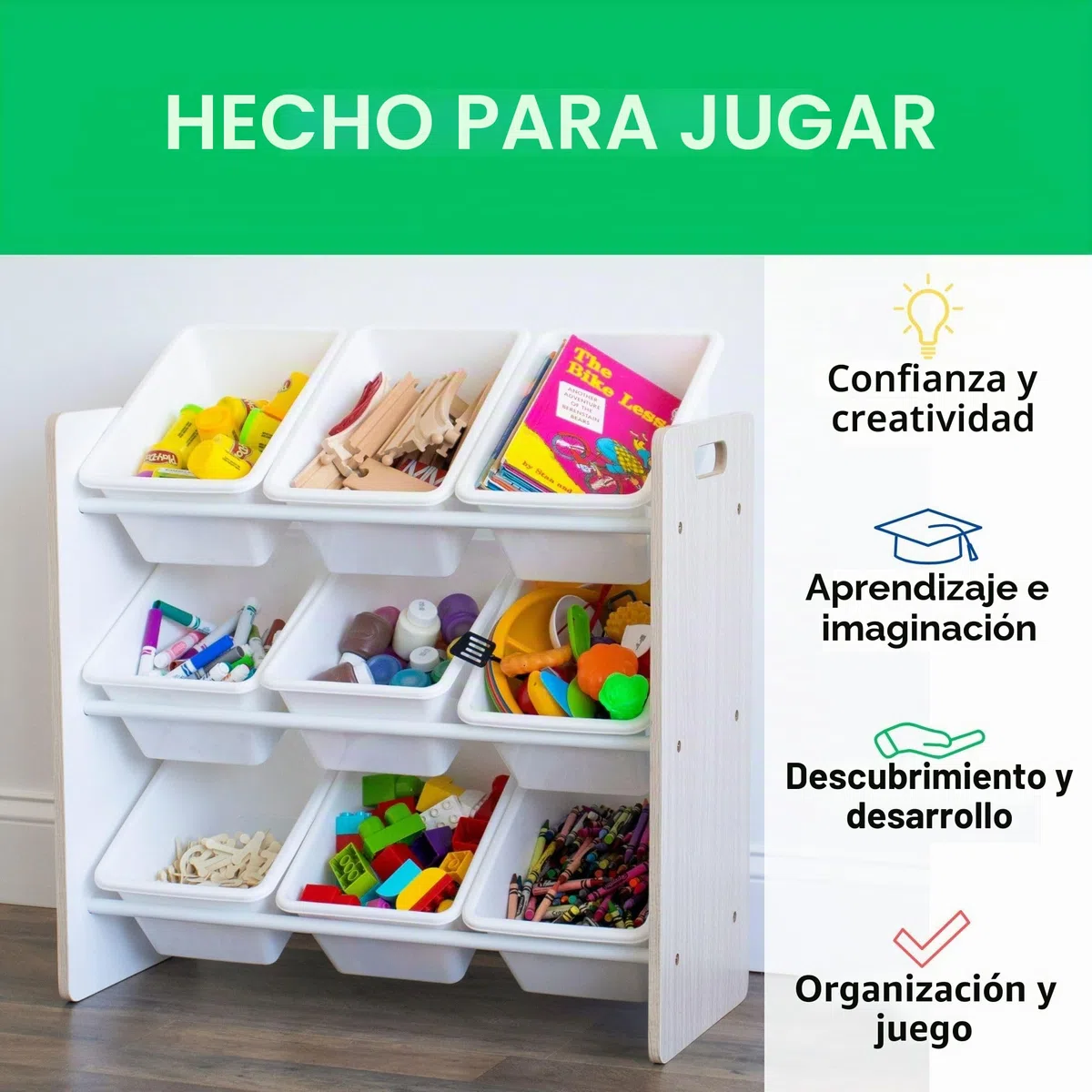 Humble Crew estantería Infantil Arena/Blanco: 9 Cajas Almacenamiento, Organiza Juguetes, diseño Luminoso, Segura, Montaje rápido, niños