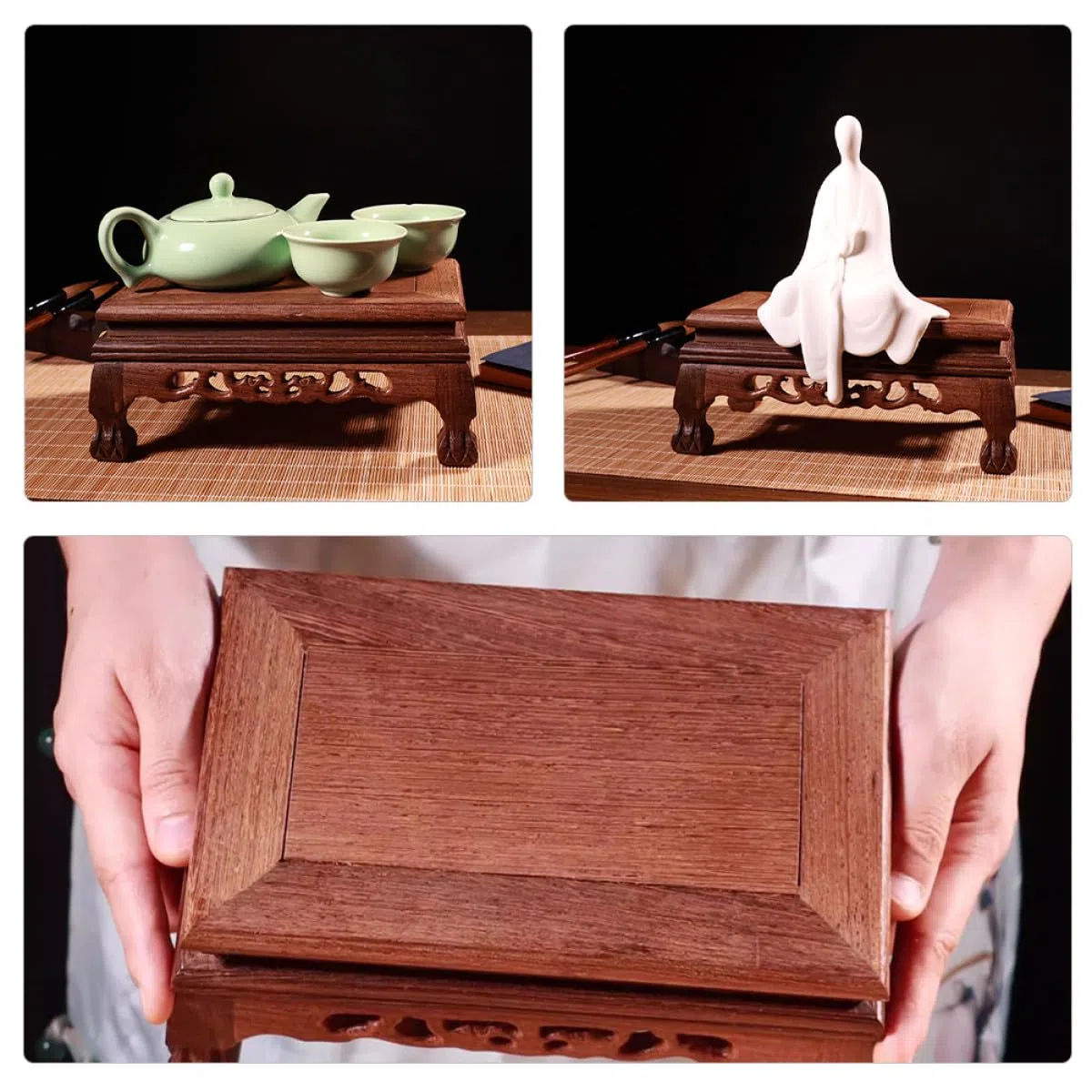 BESPORTBLE Soporte Rectangular de Madera de Chiquihuite 19.5x12.5x8 Cm para Plantas y Estatuas, Base Decorativa Artesanal para Jarrones y Exhibidor de Buda, Pedestal Estable para Hogar