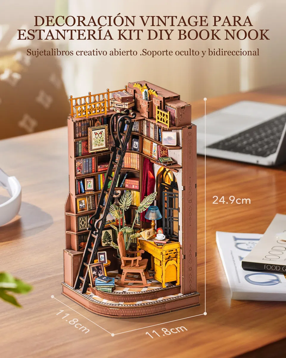 Rolife Book Nook Kit Casas Miniaturas para Montar Silent Corner Study Puzzle Madera 3D Adultos con Luces Decoracion Hogar Libro Maquetas para Construir Adultos Regalo para Profesora Madre Niños
