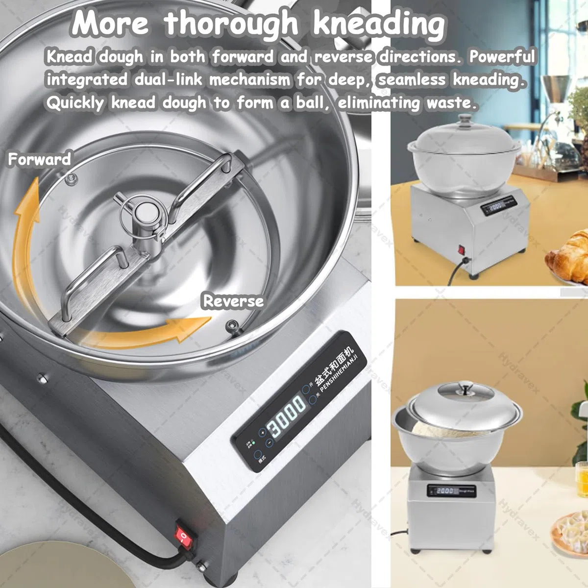 Amasadora Comercial de Acero Inoxidable para panadería, pizzería y Restaurante, con Recipiente de Acero Inoxidable Apto para Uso alimentario, Tapa y Temporizador 5kg