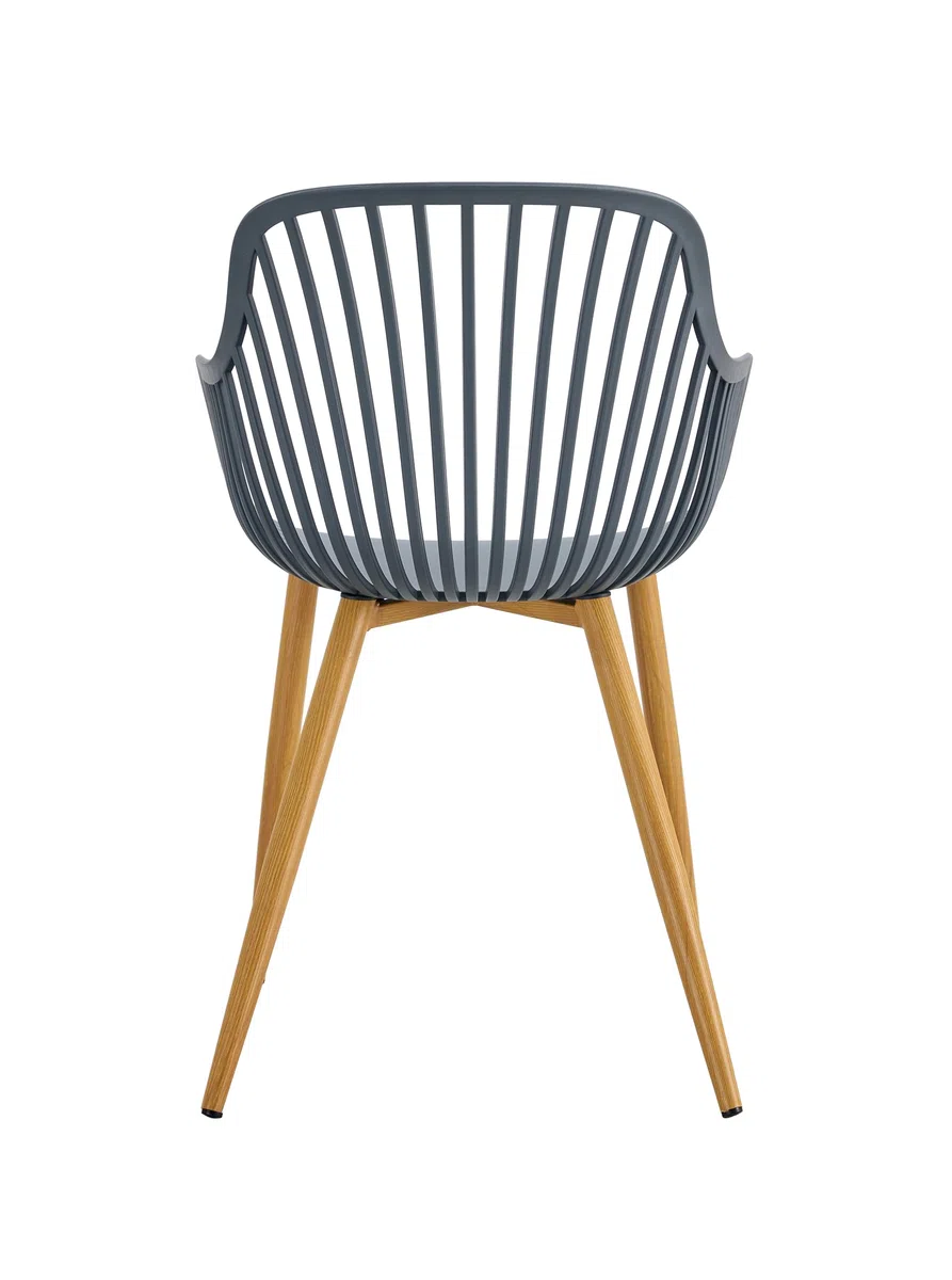 KG KITGARDEN - Pack de 4 Sillas de Polipropileno y Acero Imitación Madera con Reposabrazos para Exterior Jardín Hostelería, 53x58x83 cm, Gris Antracita