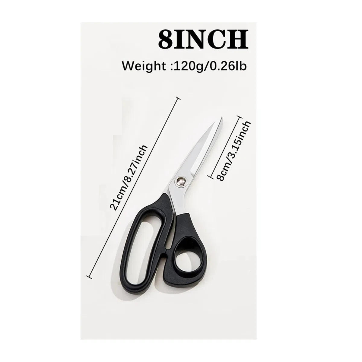 Tijeras De Coser Acero Inoxidable 2 Tamaños Negro | Herramienta de corte de tela de sastrería(8inch)