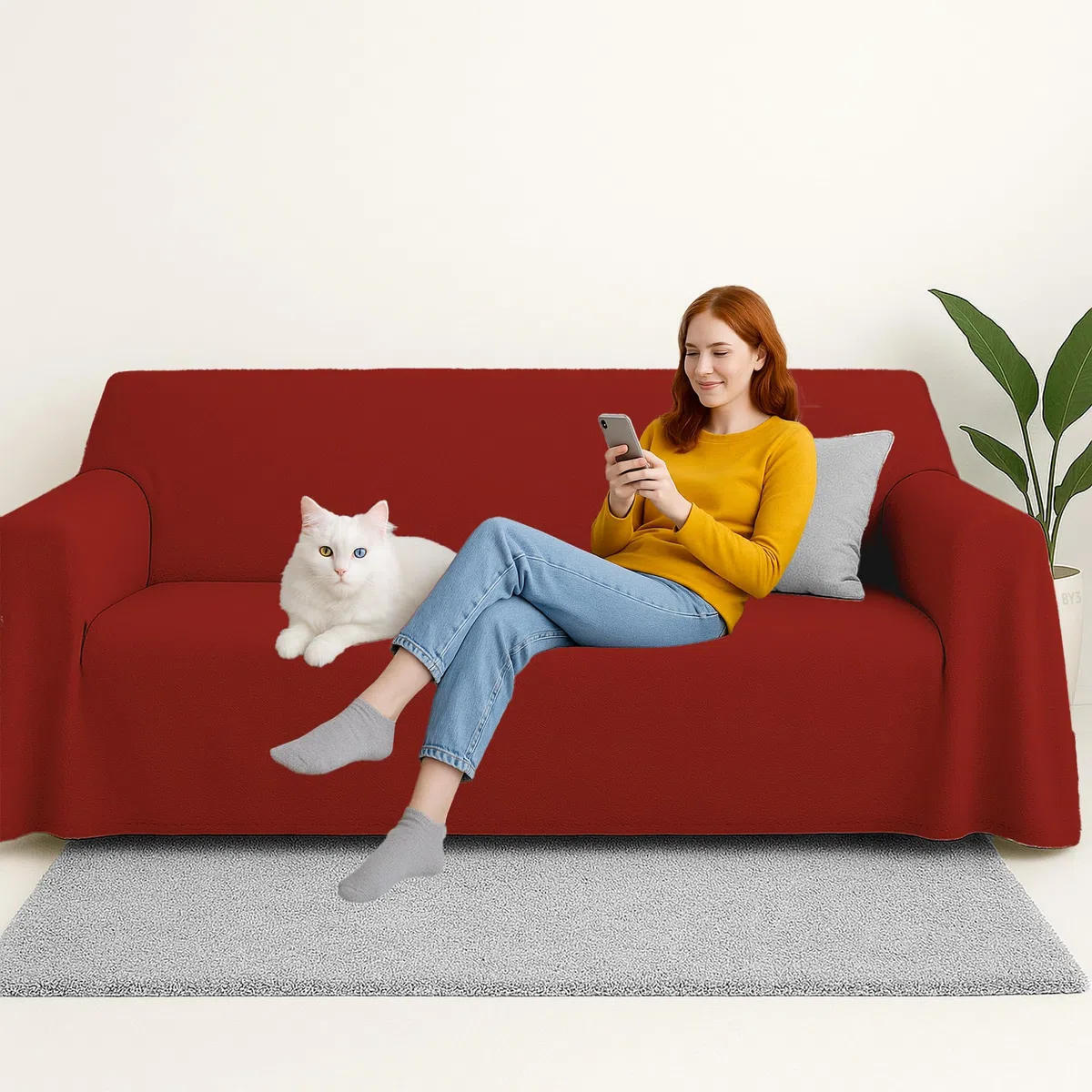 Byour3 - Funda De Sofá 3 2 4 1 Plazas 100% Algodón Puro Ligero Rectangular Tela Sofa Cubre Todo Recubrimiento Sofás También por Forma de L U Chaise Longue Derecho Izquierdo (Rojo, 2 Plazas)