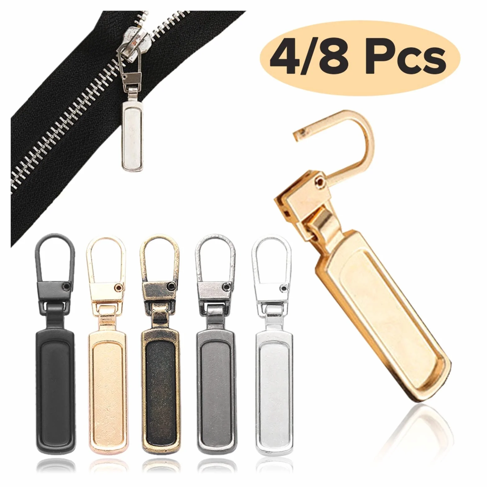 Tiradores de cremallera, Kit de reparación de cabezales de cremallera de repuesto for tiradores de cremallera desmontables, for maletas, equipaje, mochilas, bolsos, abrigos(Black,8 Pcs)