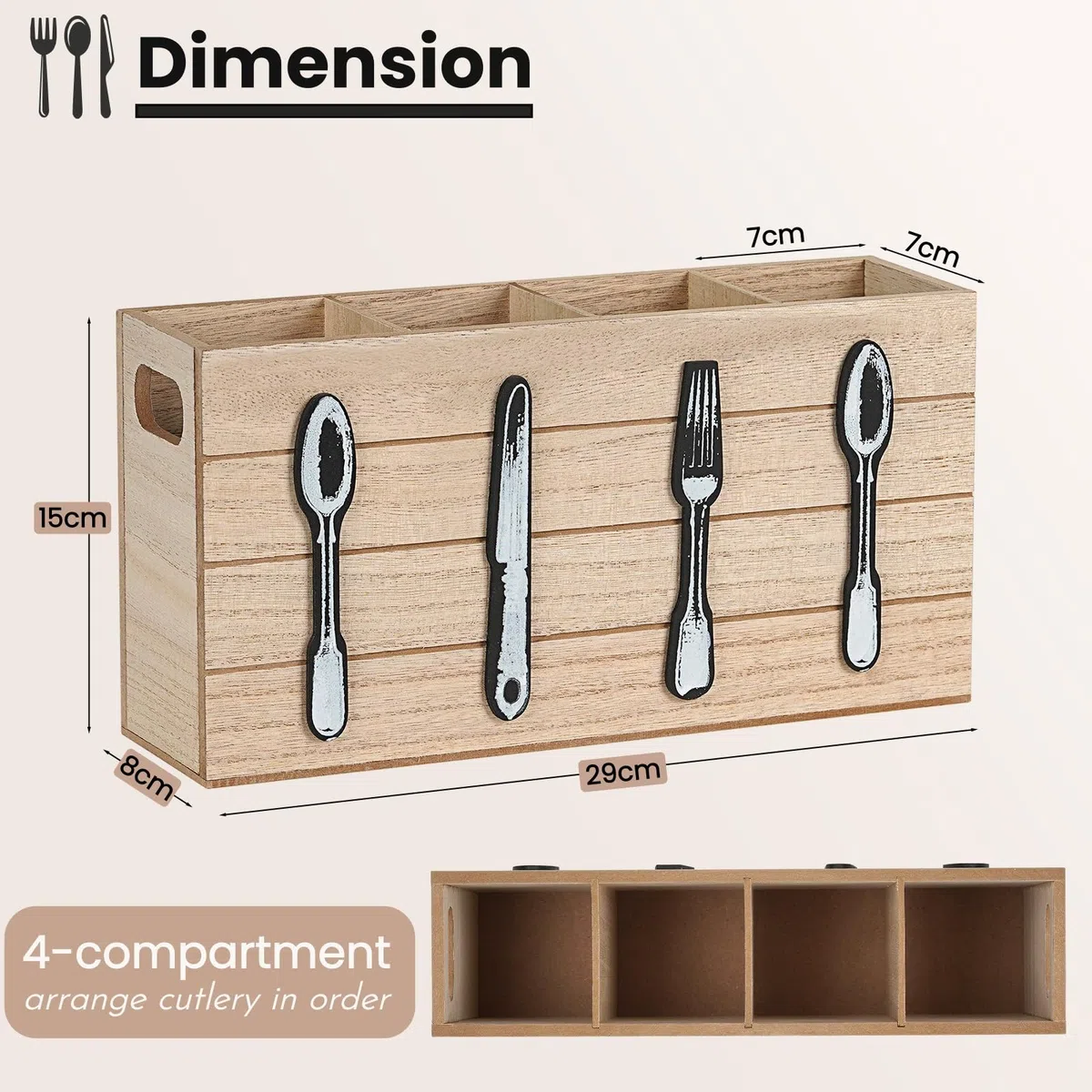 Soporte para cubiertos de madera con 4 compartimentos, rústico, para mesa, almacenamiento vertical de cubiertos para fiestas, hogar y restaurante