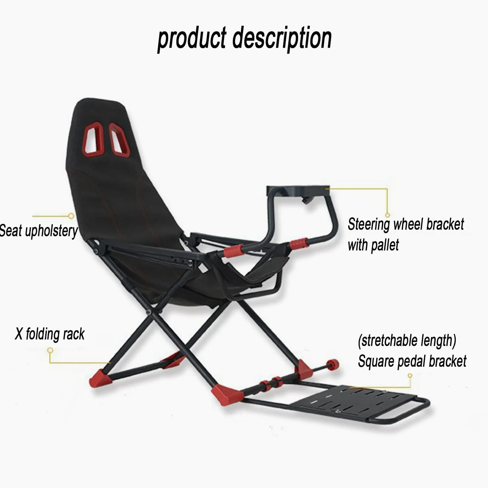 Cabina de simulador de carreras con soporte de rueda ajustable y asiento ergonómico, diseño plegable para consolas de juegos y PC