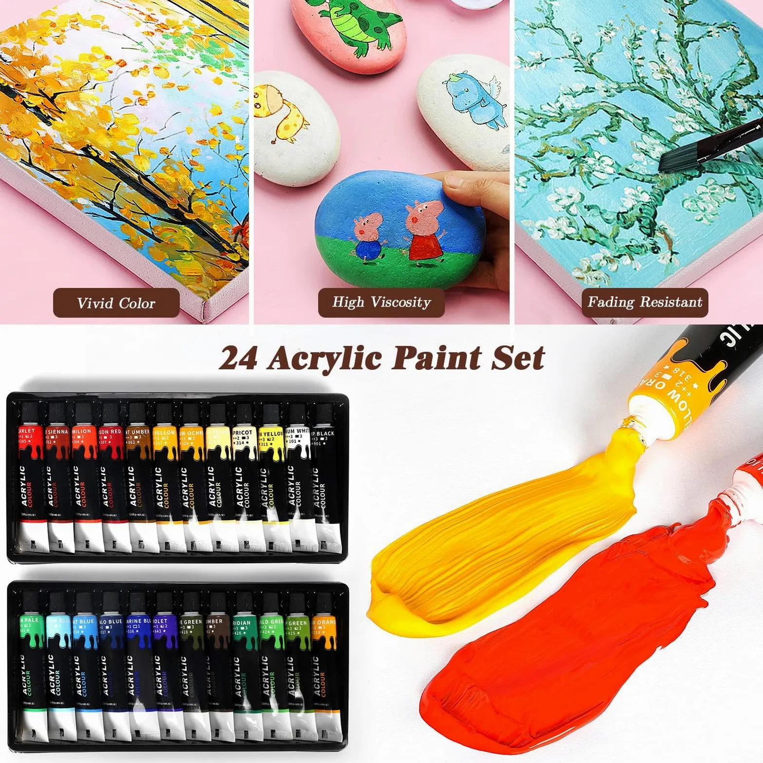 Caballetes para Mesa, Caballetes de Madera Ajustable Caballete Pintura Niños con 55 Piezas Estuche Pintura que Contiene 24 Piezas Pintura Acrílica 12 Lápices de Colores y Otras