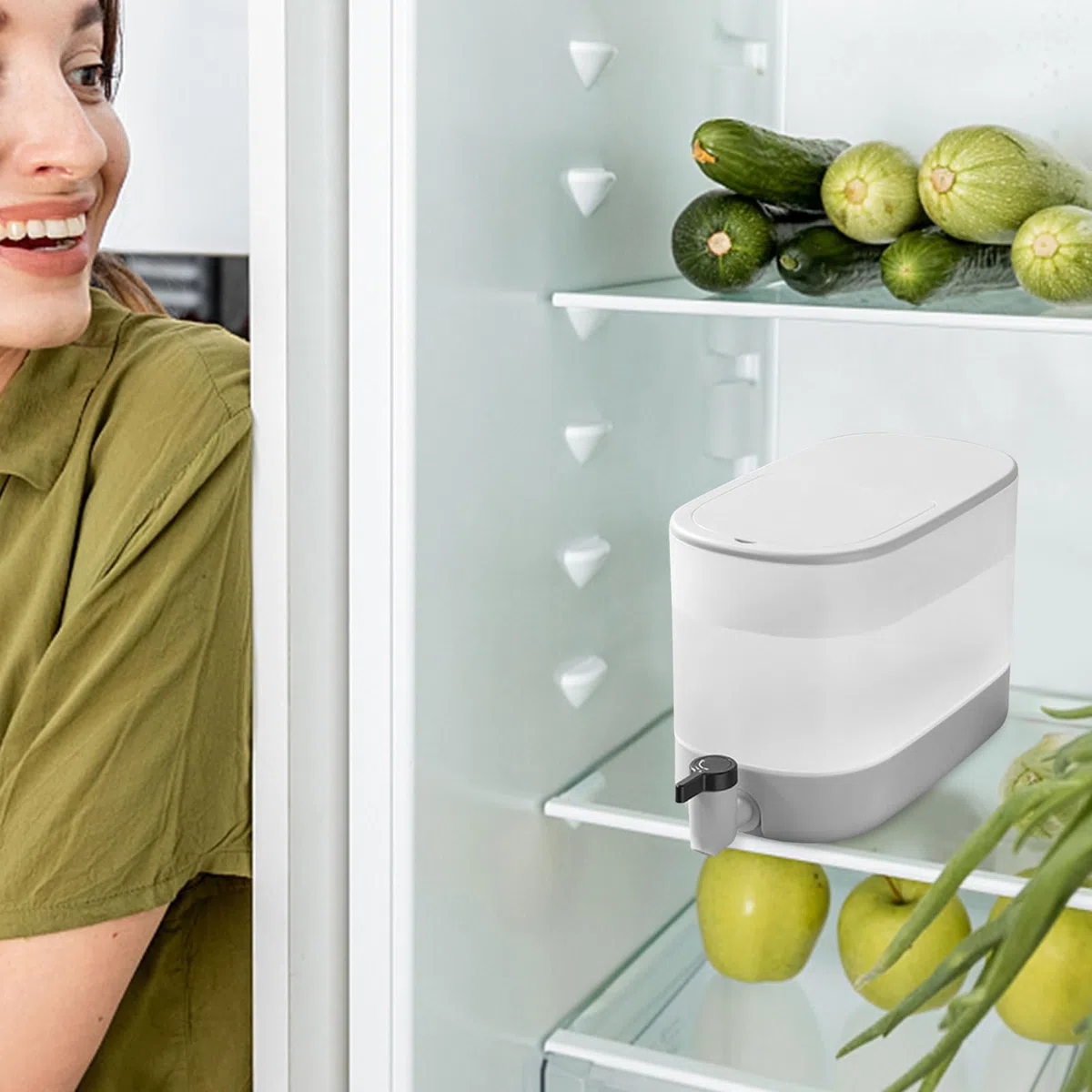 Agua para Nevera, contenedor Bebidas Gran Capacidad 4 l con Grifo, Tetera Frutas sellada para Jugo Helado, Jarra Agua para refrigerador, Tetera Frutas con Grifo, Jugo, Gray
