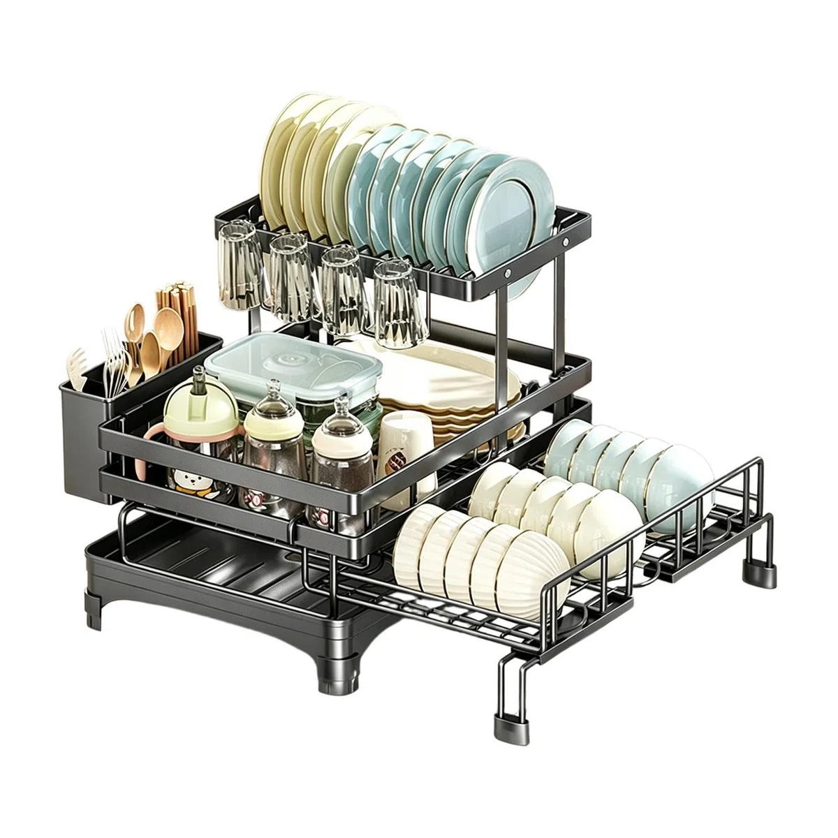 Escurridor Platos Para Encimera Cocina Organizador Extensible De Acero Al | Escurridor De Vajilla Para Fregadero De Cocina Para Cuenco Taza Cubiertos Esponja Espátula Hogar C