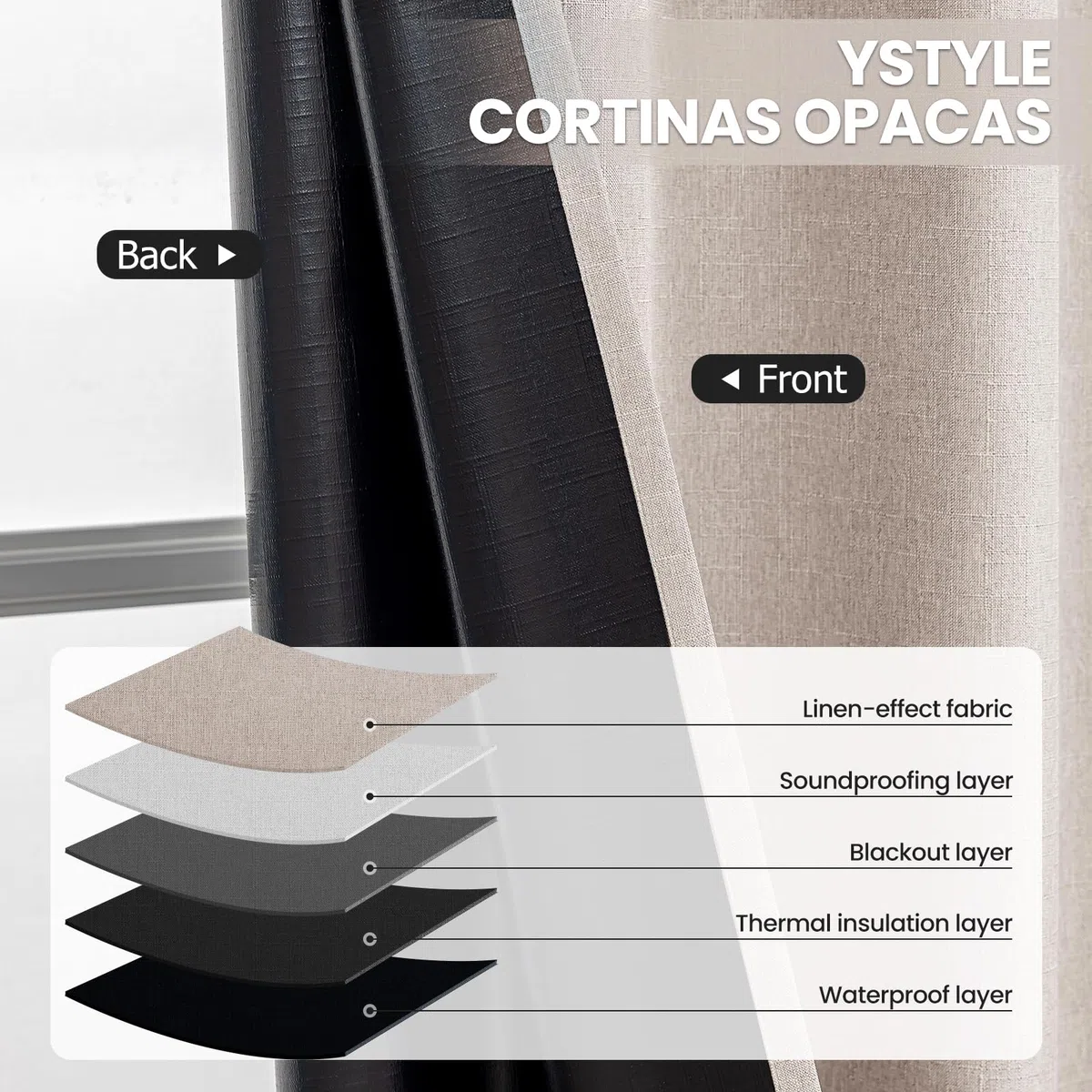 Ystyle 100% Cortinas Opacas 2 Piezas, 140x225cm, Lino Cortinas Dormitorio con Ojales Anti Luz Cortina Termica Aislantes Frio y Calor para Salon, Caqui