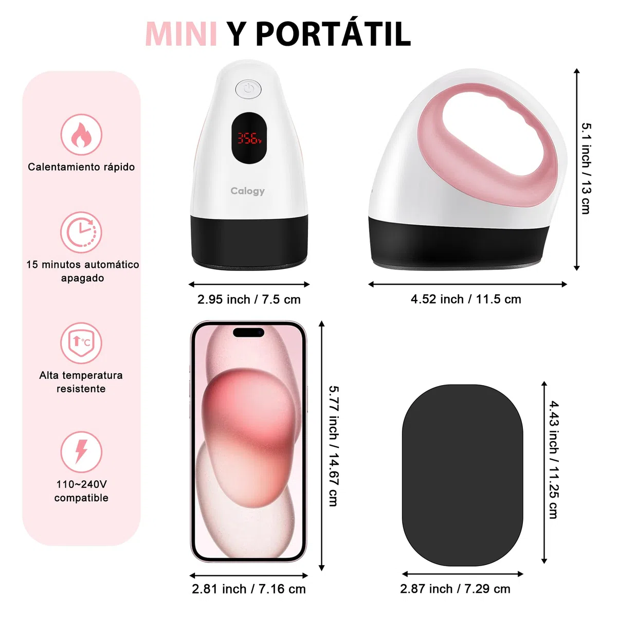 Calogy Mini Prensa De Calor, Impresora De Transferencia De Calor, Plancha Led Pequeña Y Portátil, Control De Temperatura, Base De Seguridad Aislada, Se Adapta A Manualidades, Gorras (Blanco Rosa)