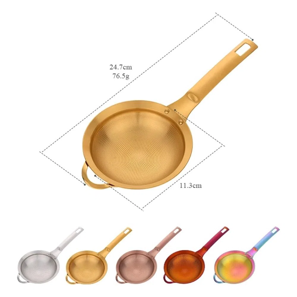 Tamiz de Malla Fina for harina de repostería y azúcar Glas. Tamiz de Cocina de Acero Inoxidable con Mango ergonómico for Pasteles, Bollos y Pasta.(Gold-2pcs)