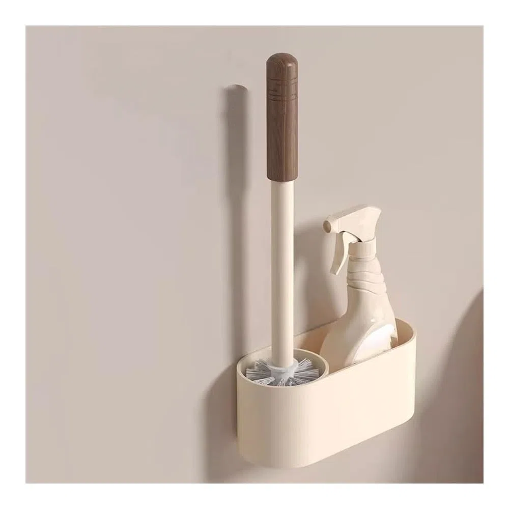 Juego de escobilla de inodoro con soporte, montaje en pared o de pie, cabezal de cepillo redondo, kit de limpieza de plástico para higiene de baño