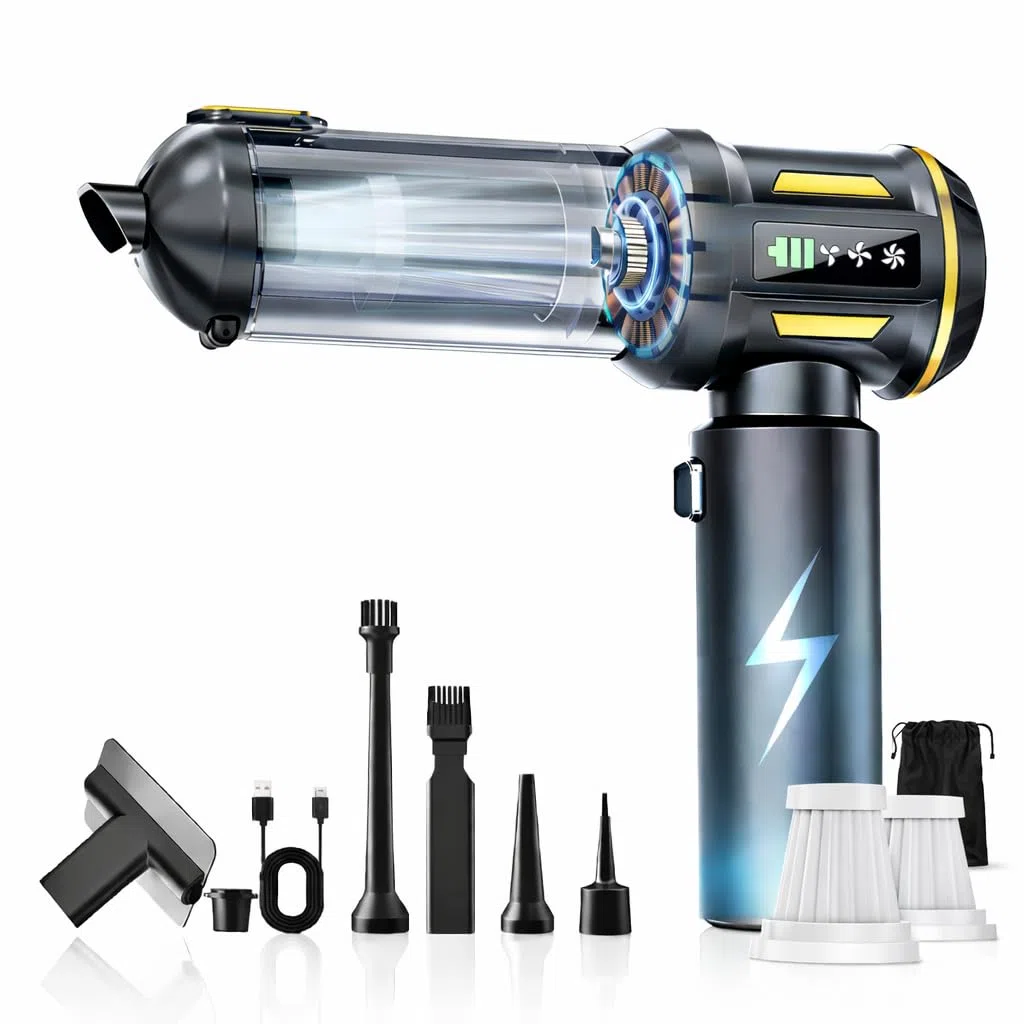Aspiradora de Mano sin Cable 2026 Premium 25000Pa | Aspirador Coche Potente 4 en 1 con Linterna | Pantalla LED + Motor sin Escobillas | 9 Accesorios | Filtro HEPA | USB-C