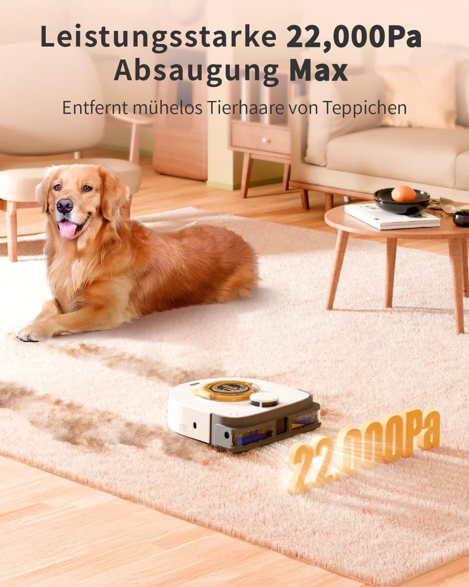 UBPET Aspiradora Robot 22000 Pa para Pelos de Mascotas en Alfombras y Suelos, Robot Limpiador Automático con Navegación LiDAR, Control por App, Carga Automática