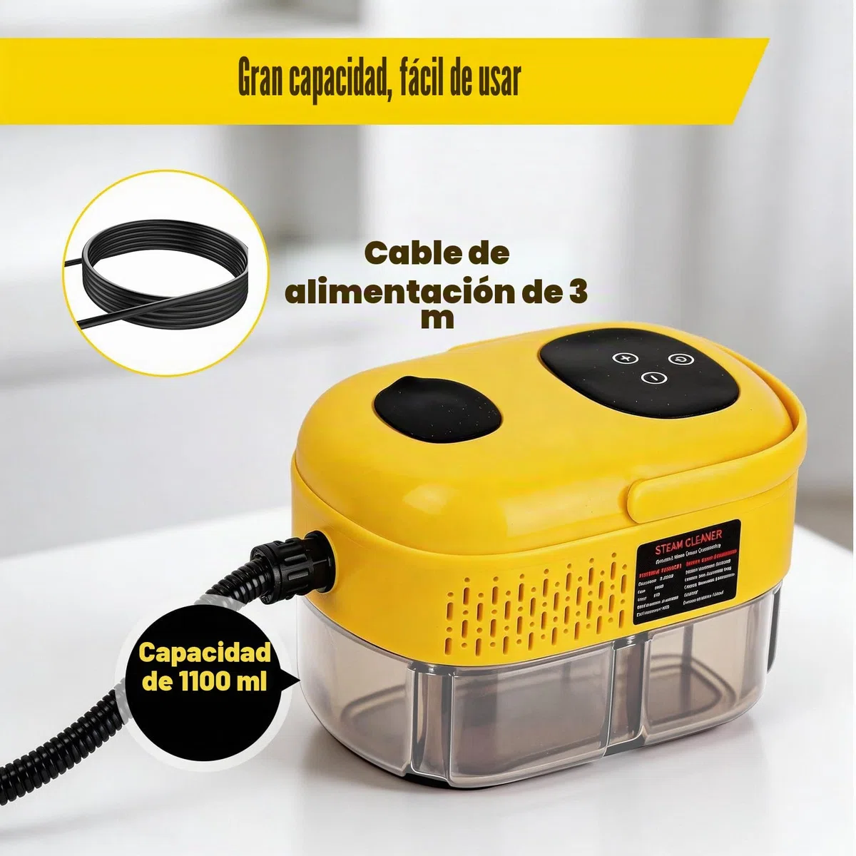 Vaporeta Limpieza Hogar Potente 2500W, 3 Bar, 6 Niveles,Depósito 1100ml, | Limpiador a Vapor de Mano 12 Accesorios,Vaporeta para Cocina Baño Sofá Coche