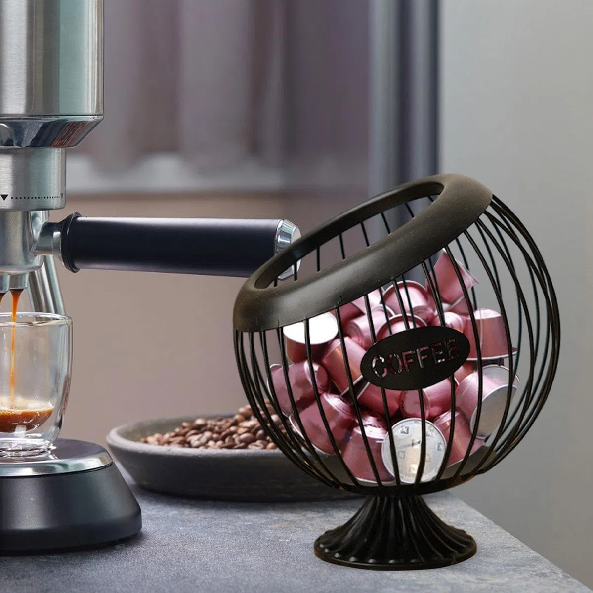 Colcolo Cesta para cápsulas de café, contenedor de jaulas para cápsulas de café, organizador de cápsulas de café expreso, organizador de almacenamiento de, negro