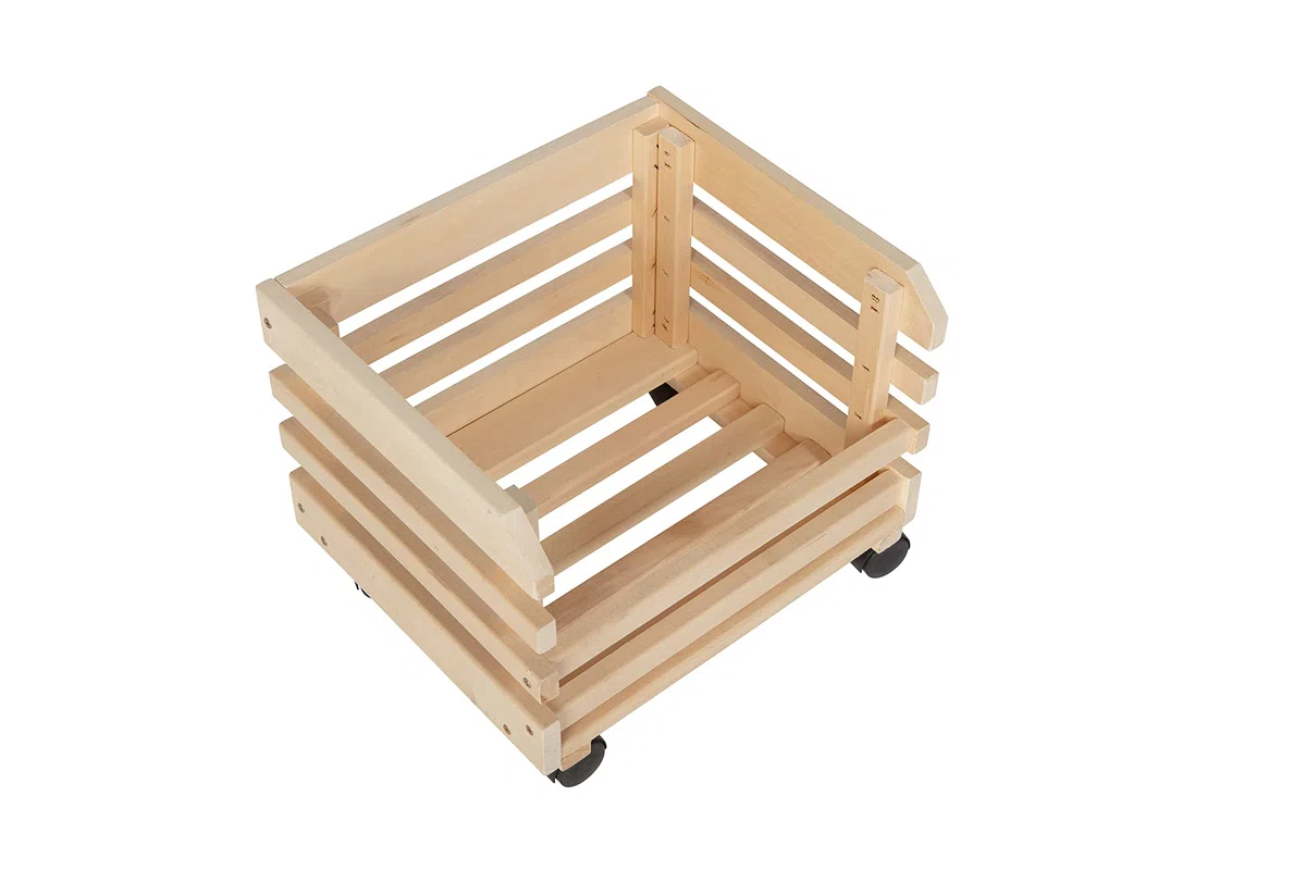 Inter Link - 3 cajas apilables de madera maciza natural - Caja de almacenaje con ruedas, caja de almacenaje para fruta, verdura - Ahorra espacio, práctico y versátil - 37 x 30 x 80 cm
