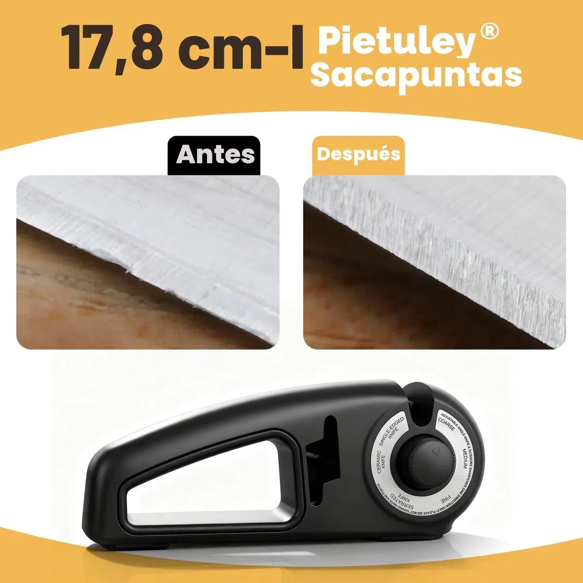 Pietuley 7 en 1 Afilador de Cuchillos Profesional , Knife Sharpener Afilador de Facas Manual para Cuchillos de Trinchar, de Sierra, Afilado de Cuchillas y Tijeras de Cerámica (Negro)