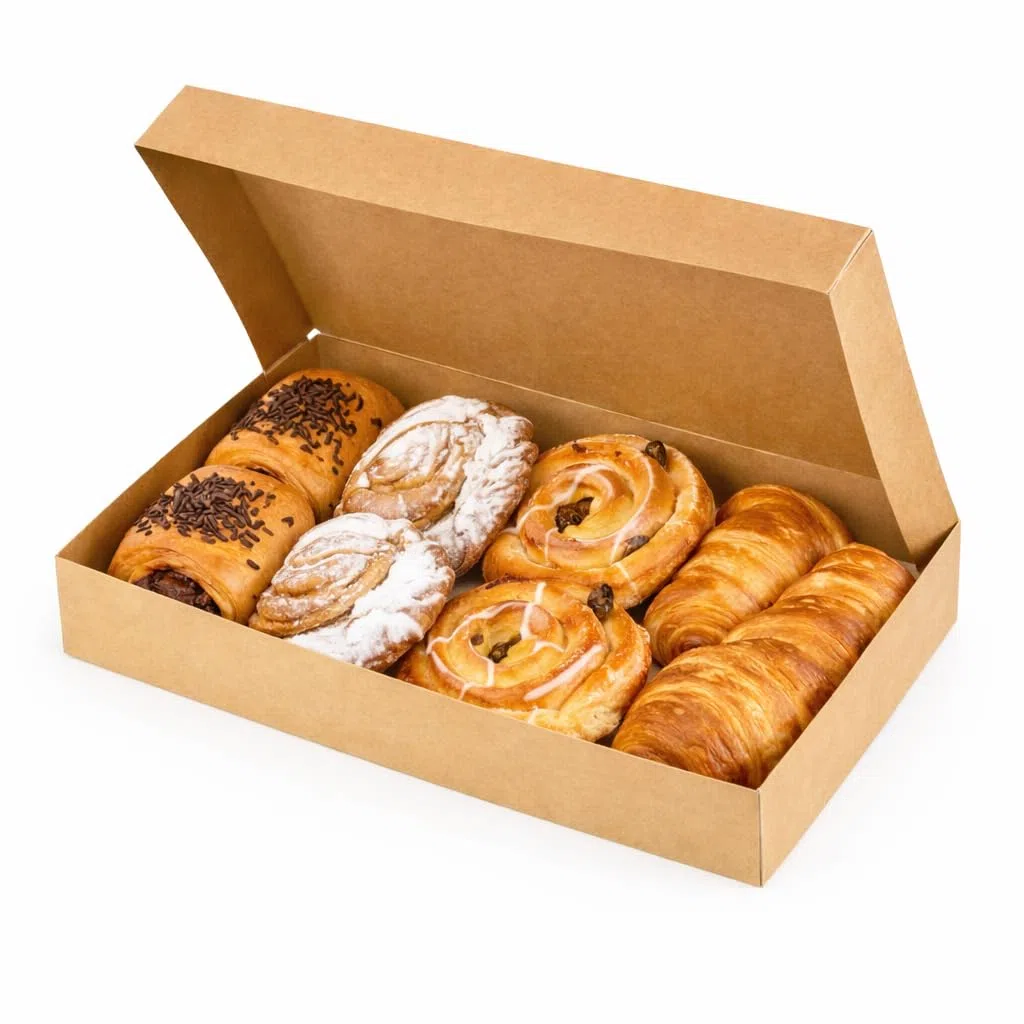PacknWood - 100 Caja apertivos Rectangular Kraft Cartón | 42,0x29,0 cm | Hostelería Catering, Desechable, Ecológico, Delivery Take Away