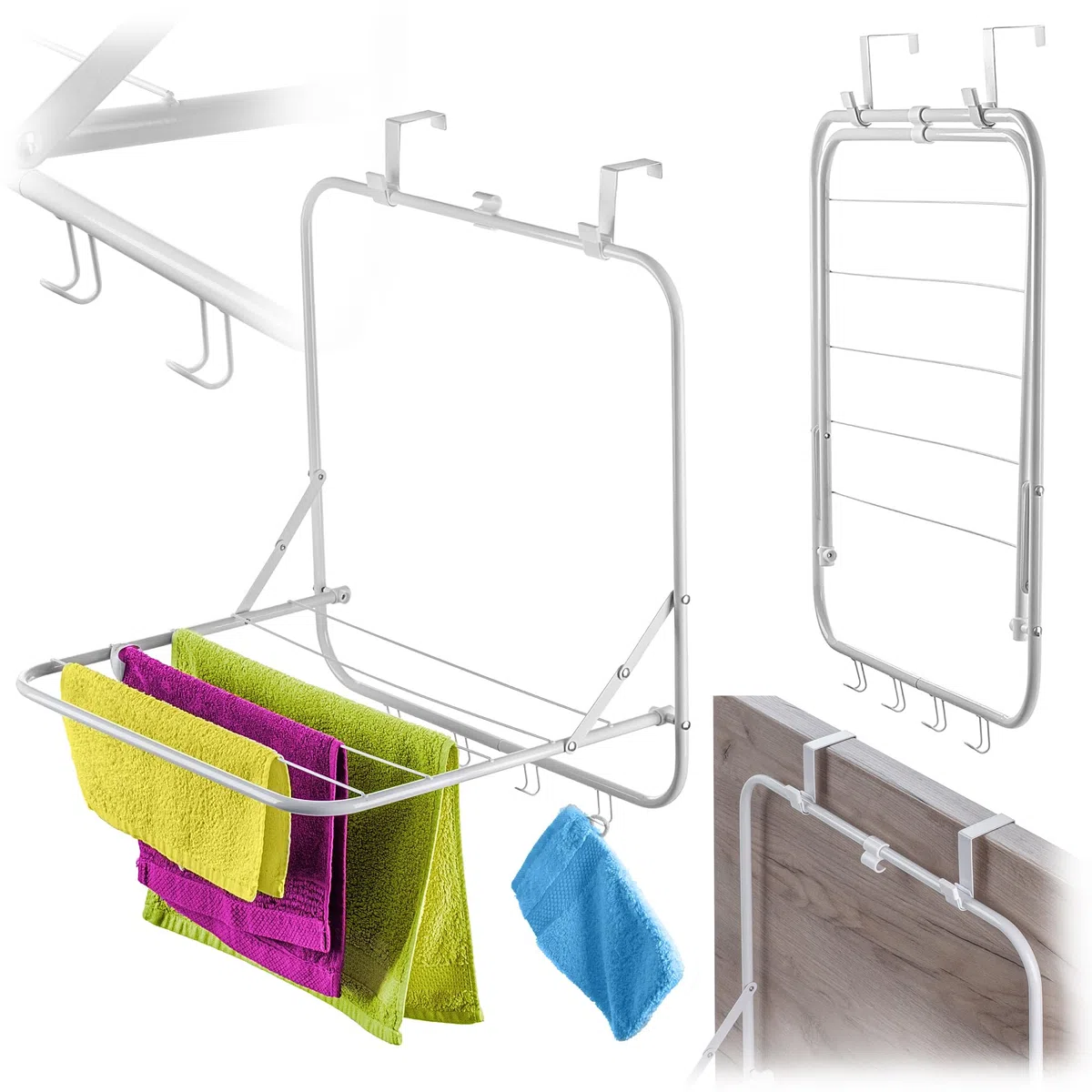 KADAX Tendedero para colgar sobre la puerta, secadora de metal plegable, para colgar ropa y toallas, estante de secado