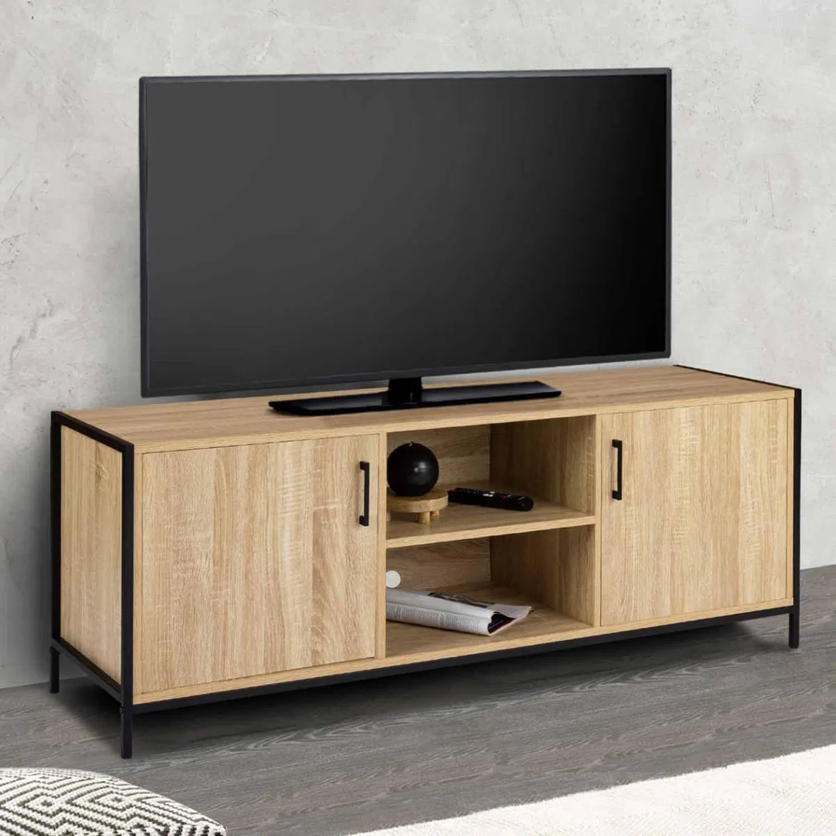 IDMarket - Mueble de TV de 140 cm Detroit 2 puertas diseño industrial