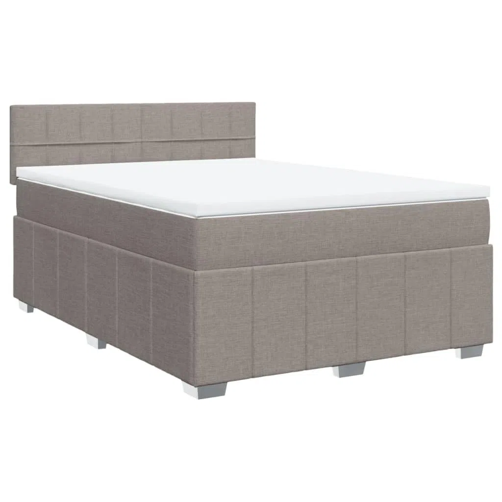 Cama con somier con colchón de muelles ensacados, color topo, 160 x 200 cm, altura regulable, cómodo cubrecolchón, tejido de poliéster transpirable