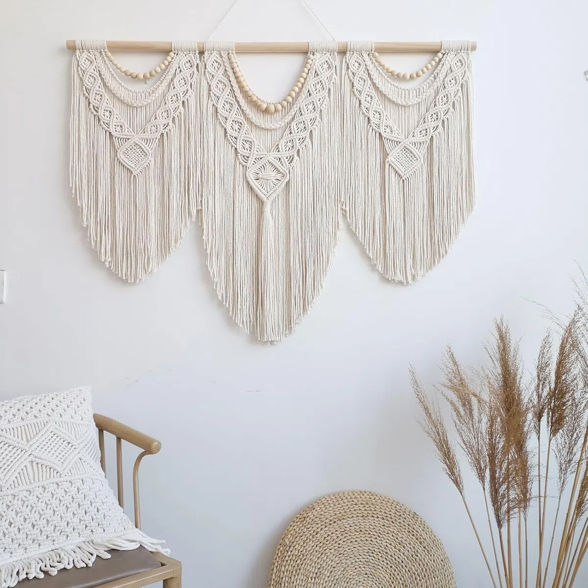 Hibisaws Tapiz de macrame pared de arte tejido, decoración de habitaciones, decoración de balcón, decoración de pared
