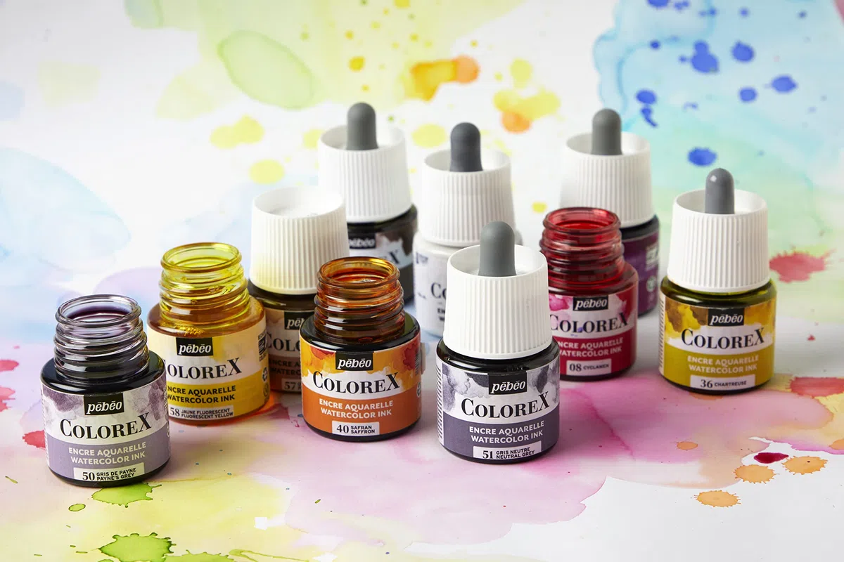 Pebeo Colorex - Kit de Dibujo Manga e Ilustración con 12 Botellas Surtidas de Tinta Esencial para Acuarela 20 ml