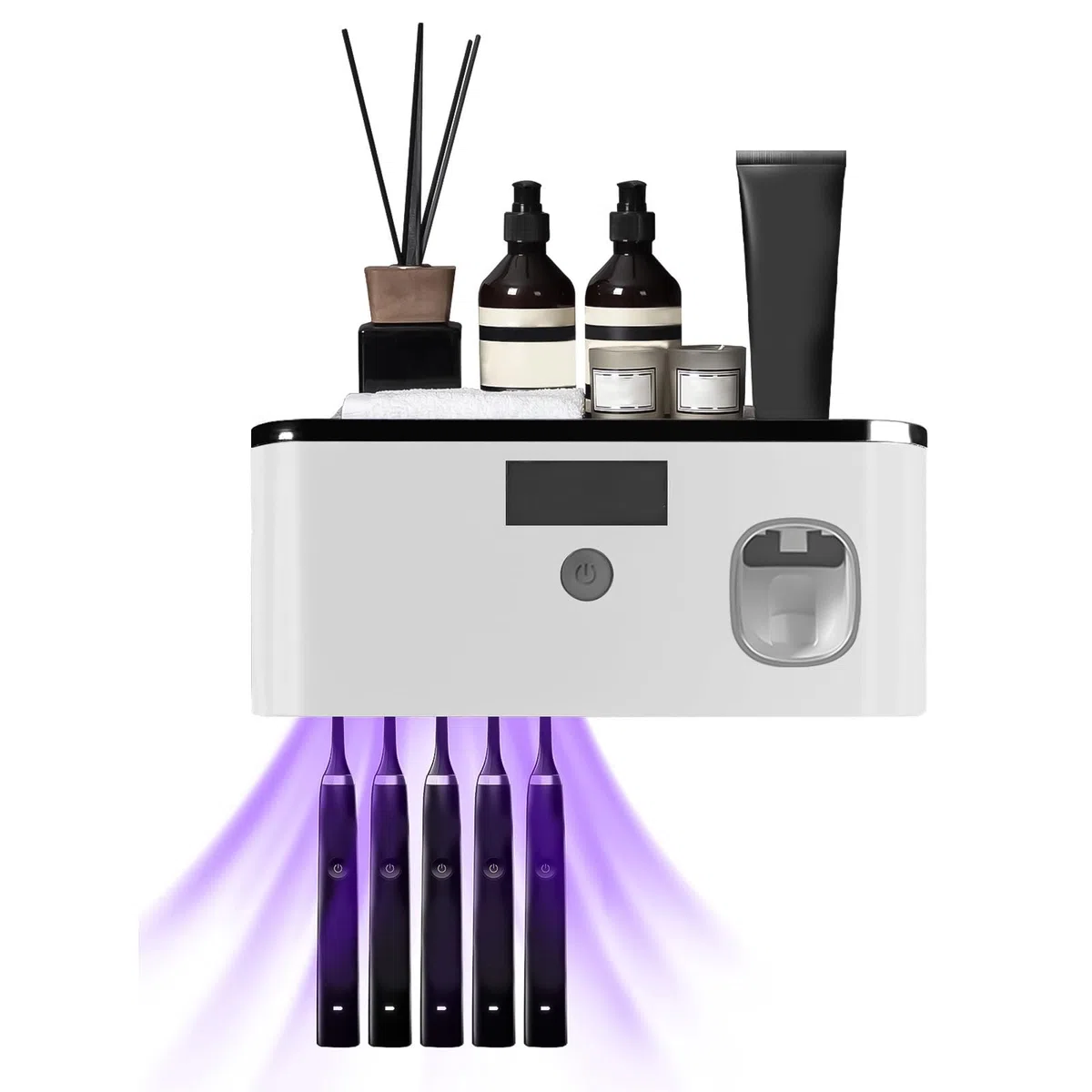 Soporte Cepillo de Dientes UV para 5 Cepillos de Dientes, Esterilizador Cepillo Dientes de Pared, Carga de Energía Lumínica, Dispensador de Pasta de Dientes Eléctrico para 60 días con Una Sola (Gris)