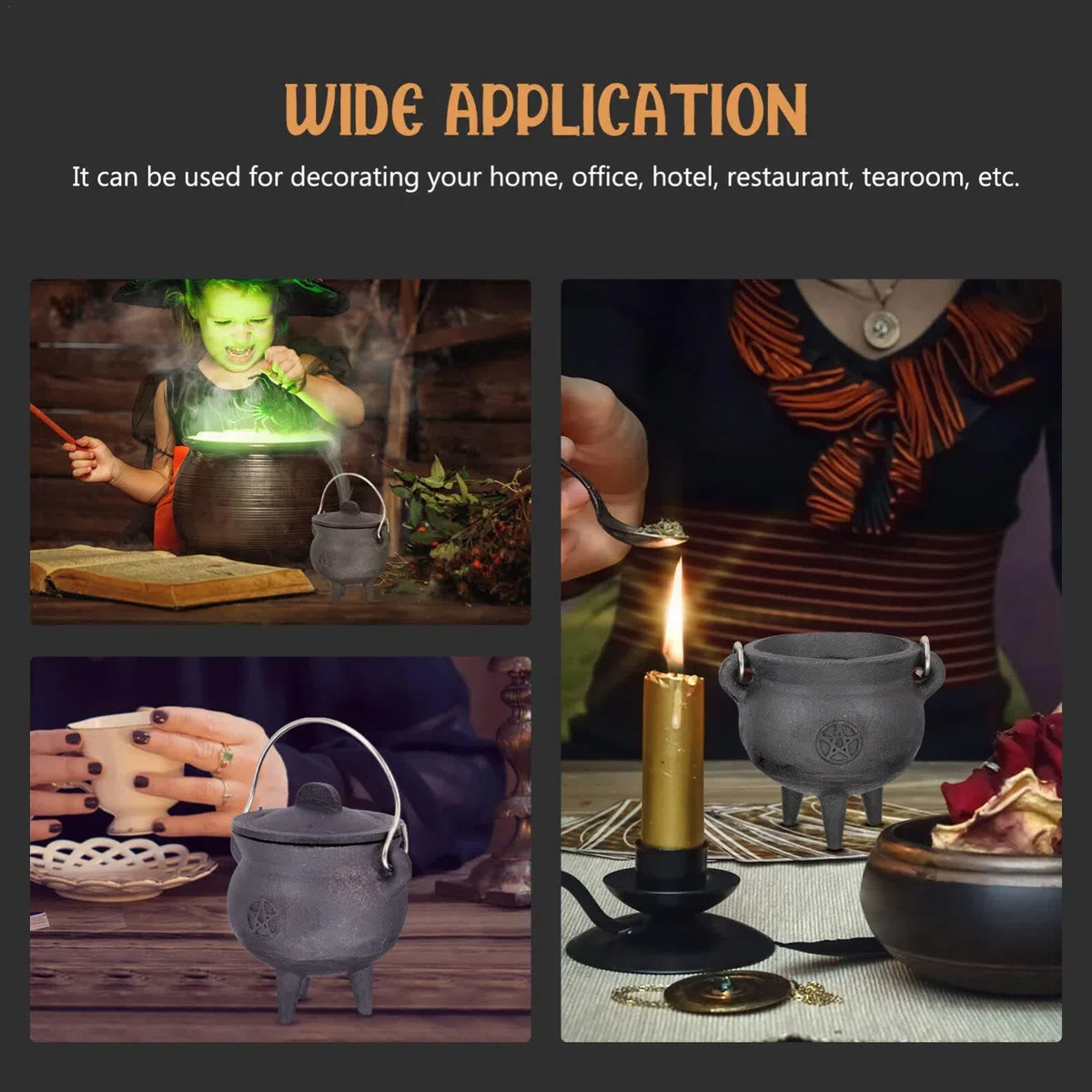 Caldero De Halloween – Caldero De Hierro Fundido con Tapa Y Mango, Hervidor De Caldero Negro, Olla Grande De Poción Espeluznante para Fiesta, Caldero De Bruja Decorativo Negro, Decoracio