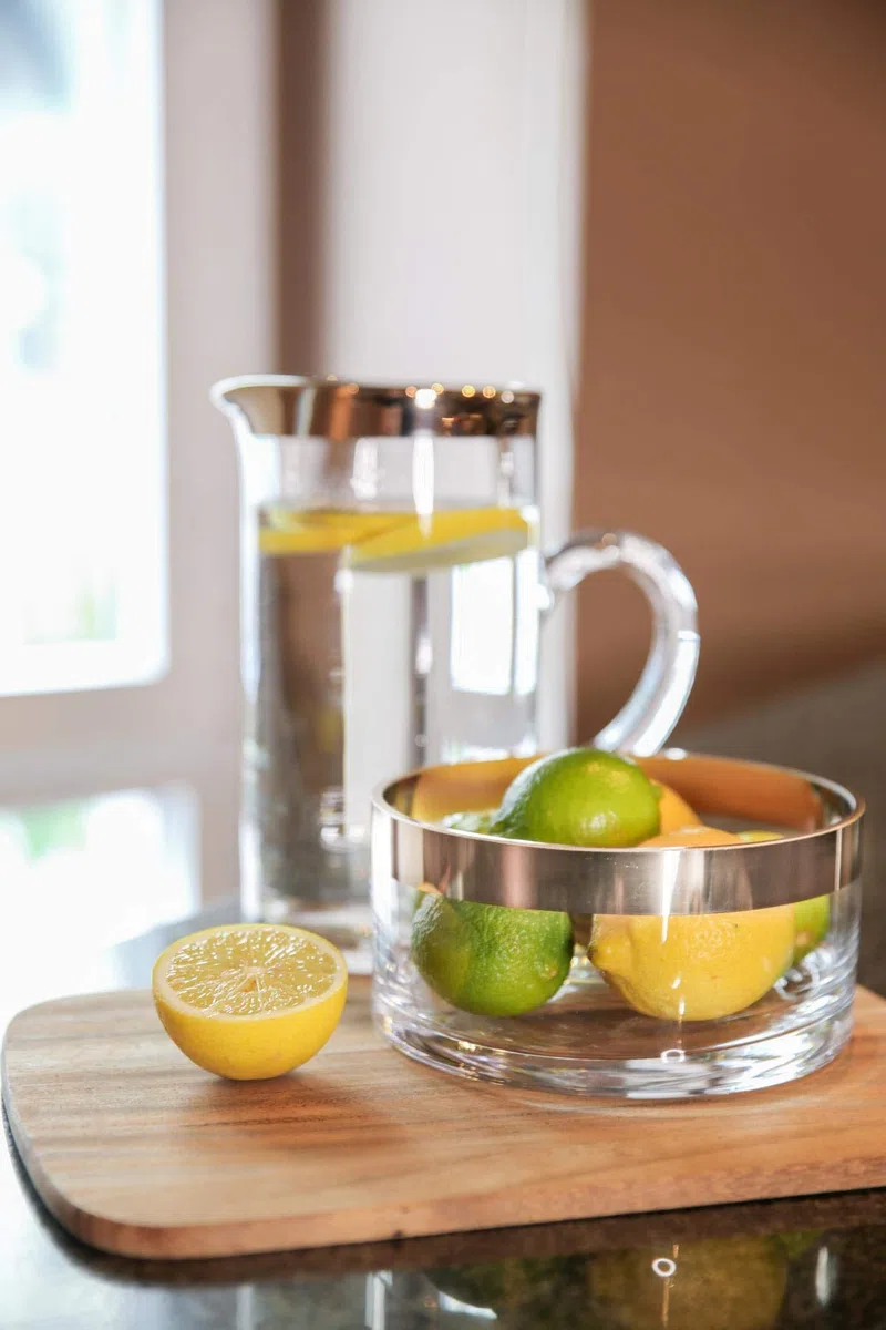 EDZARD Jarra Robert, vidrio soplado con borde de platino, altura 20 cm, capacidad 1 litro, cántaro, jug, taza, pitcher, jarron, para agua, zumo, té helado