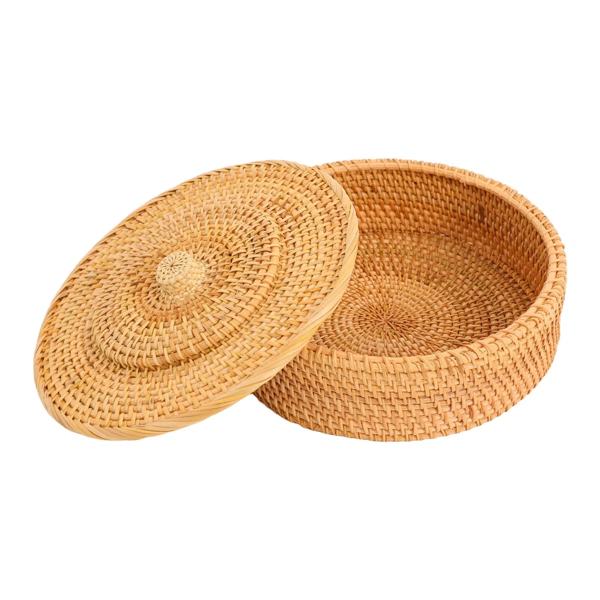 Calentador de tortilla, cesta de tortilla, caja de almacenamiento tejida con tapa, soporte de tortilla de ratán para panqueques, pan taco, organizador de escritorio (26 x 9 cm)