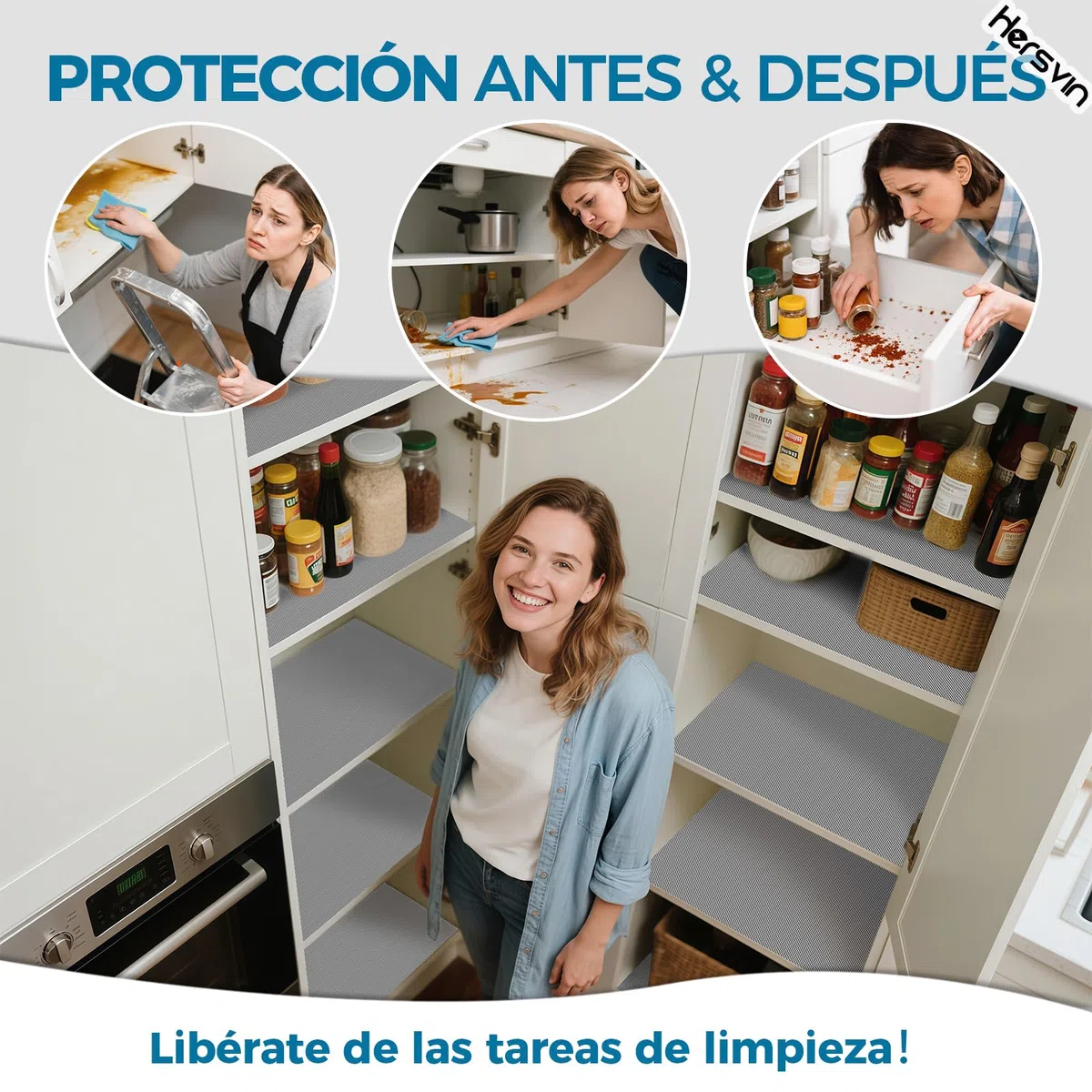 Hersvin 45cmx500cm Plastico Protector para Cocina Cajones, Alfombras Non Adhesivo para Nevera Mueble Fregadero Estante Organizador Cubiertos EVA Cubre Encimera(Gris Diamante)