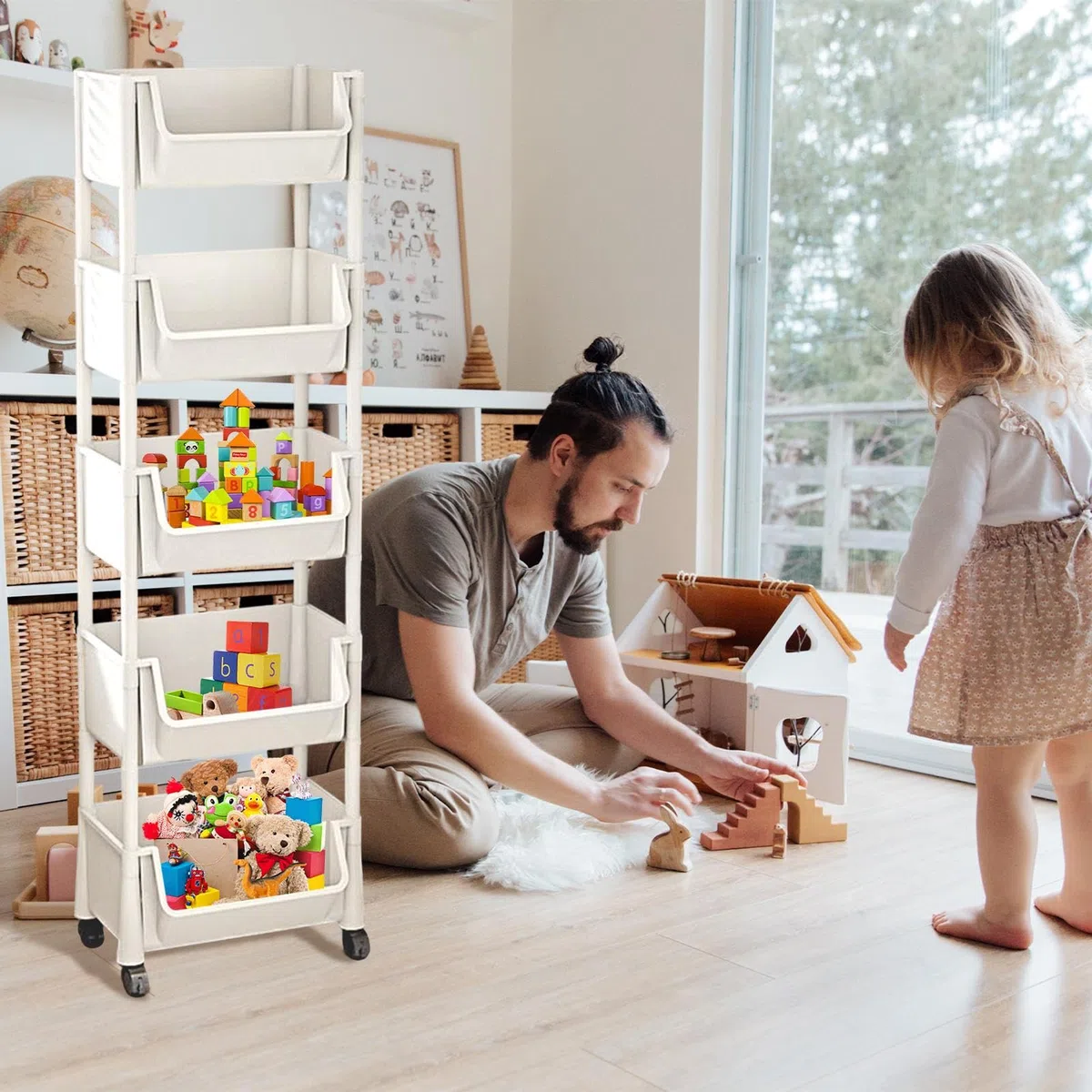 Carrito multiusos enrollable - Carrito de almacenamiento de libros multietapa con ruedas, gran capacidad de carga | Organizador de juguetes con ruedas, espacios estrechos, organizador de aulas, para