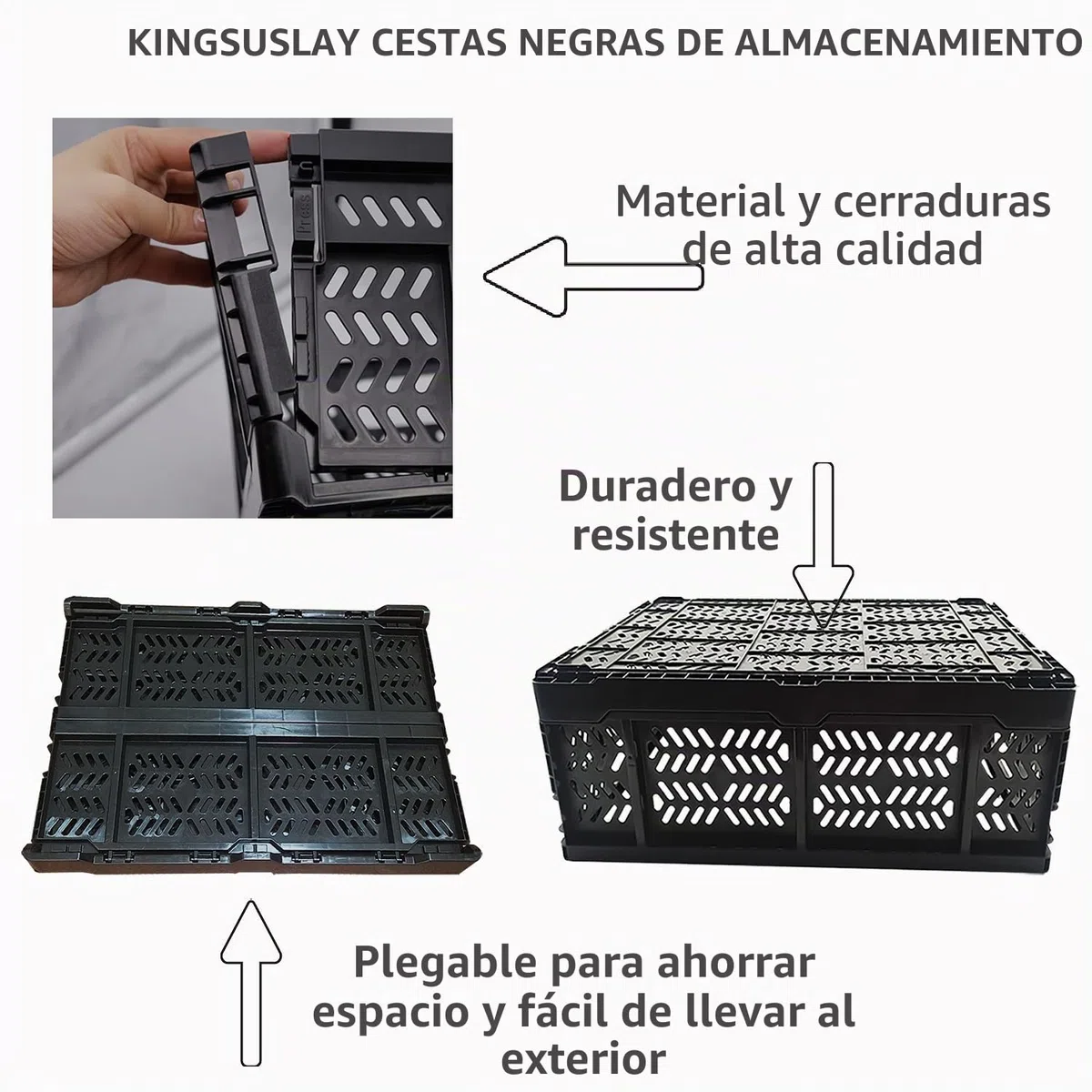 Cajas de almacenamiento de plástico plegables para el hogar, cocina, oficina, alimentos, frutas, verduras, aperitivos, botellas, juguetes, despensa (4 unidades)